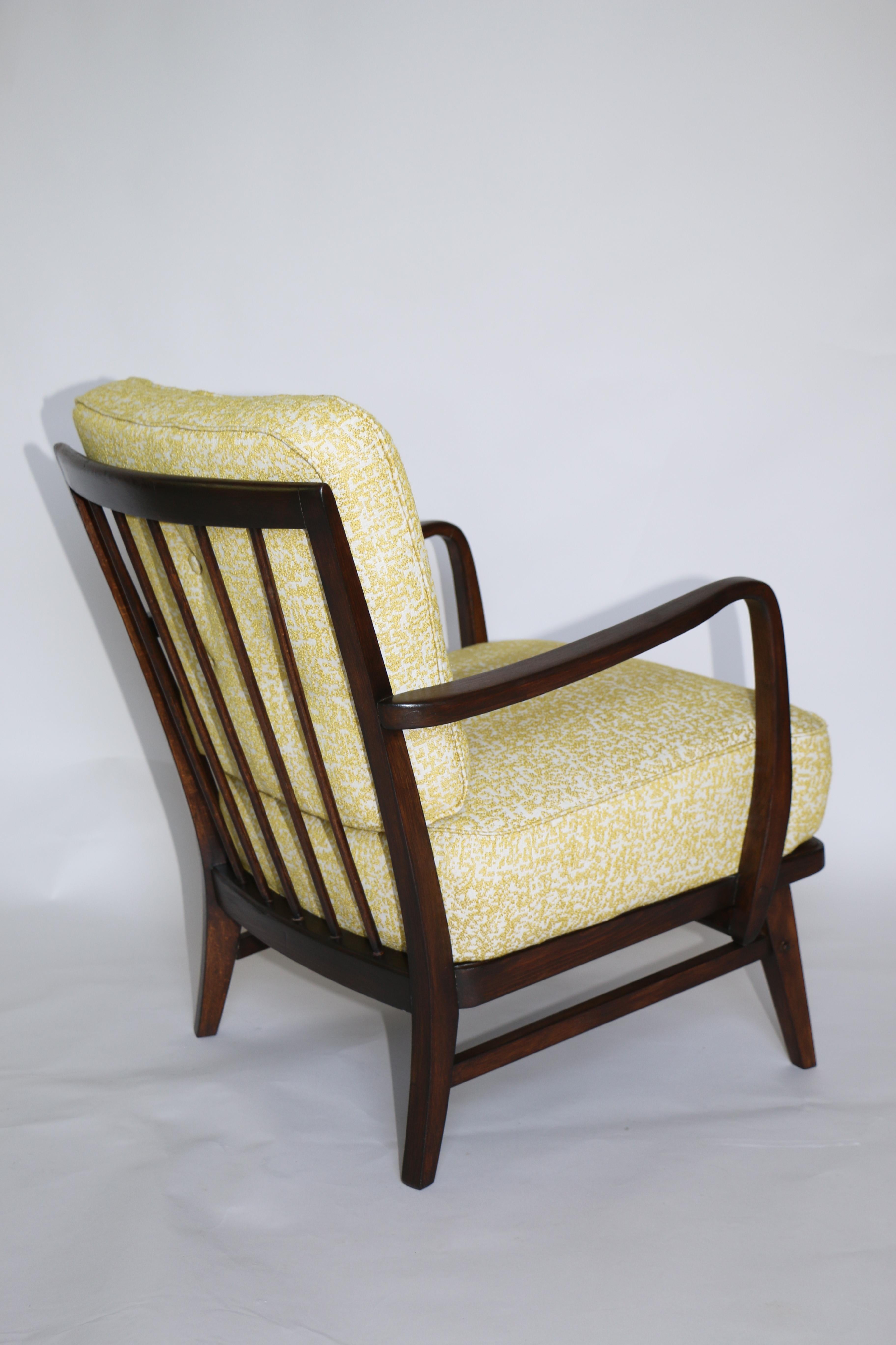 Art Deco Armchair in Yellow Natural Fabric from 20th Century For Sale 4