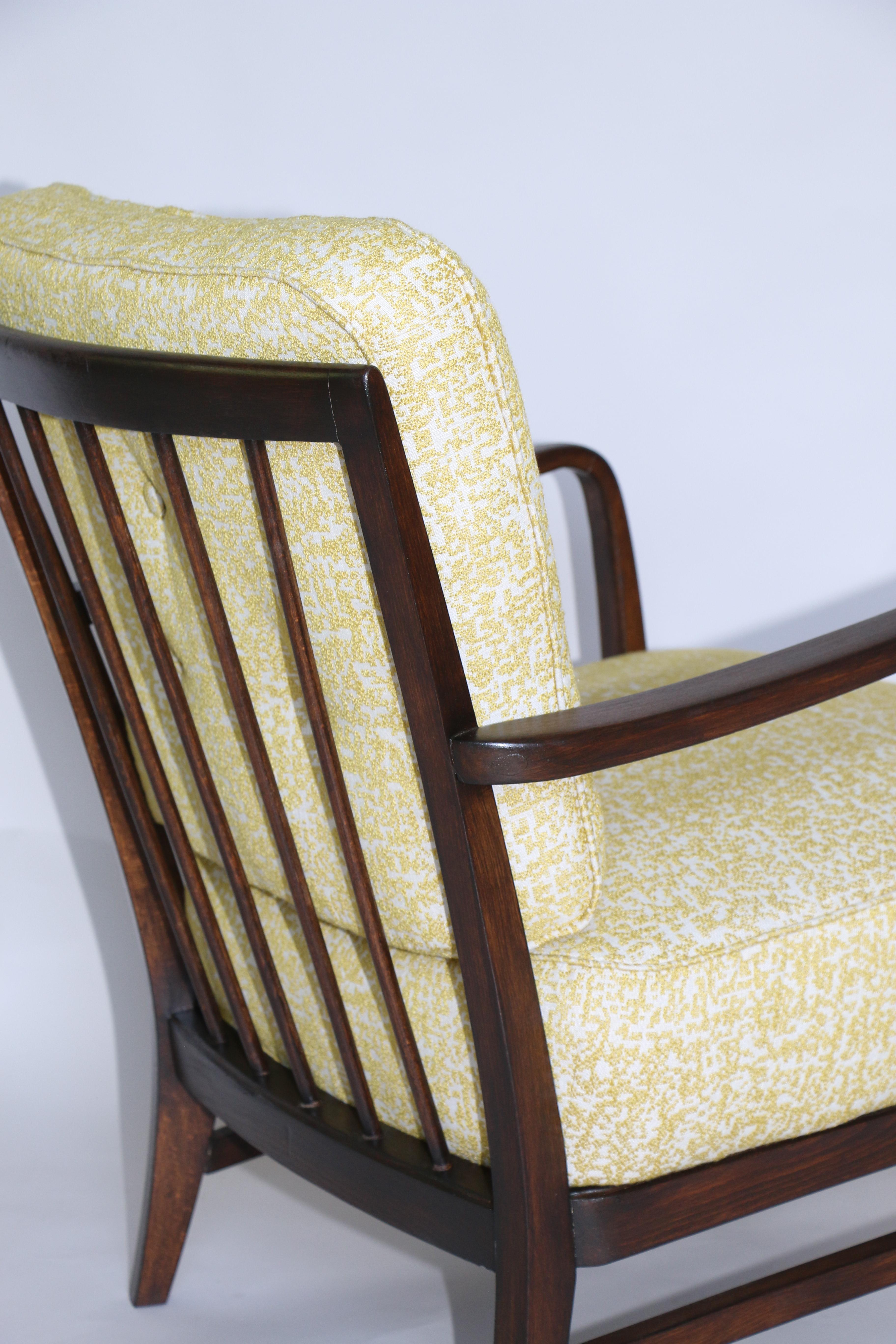 Art Deco Armchair in Yellow Natural Fabric from 20th Century For Sale 5