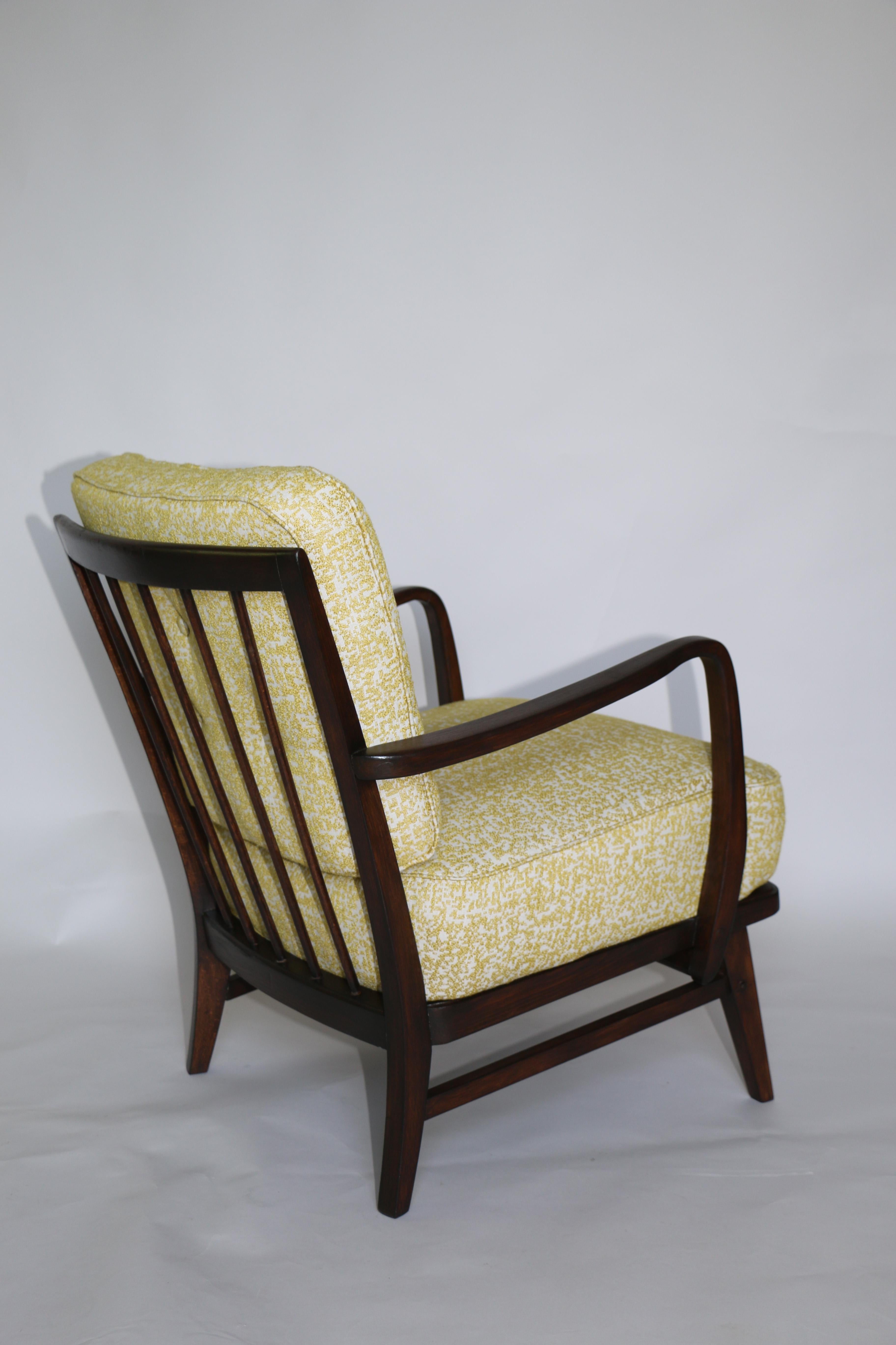 Art Deco Armchair in Yellow Natural Fabric from 20th Century For Sale 6