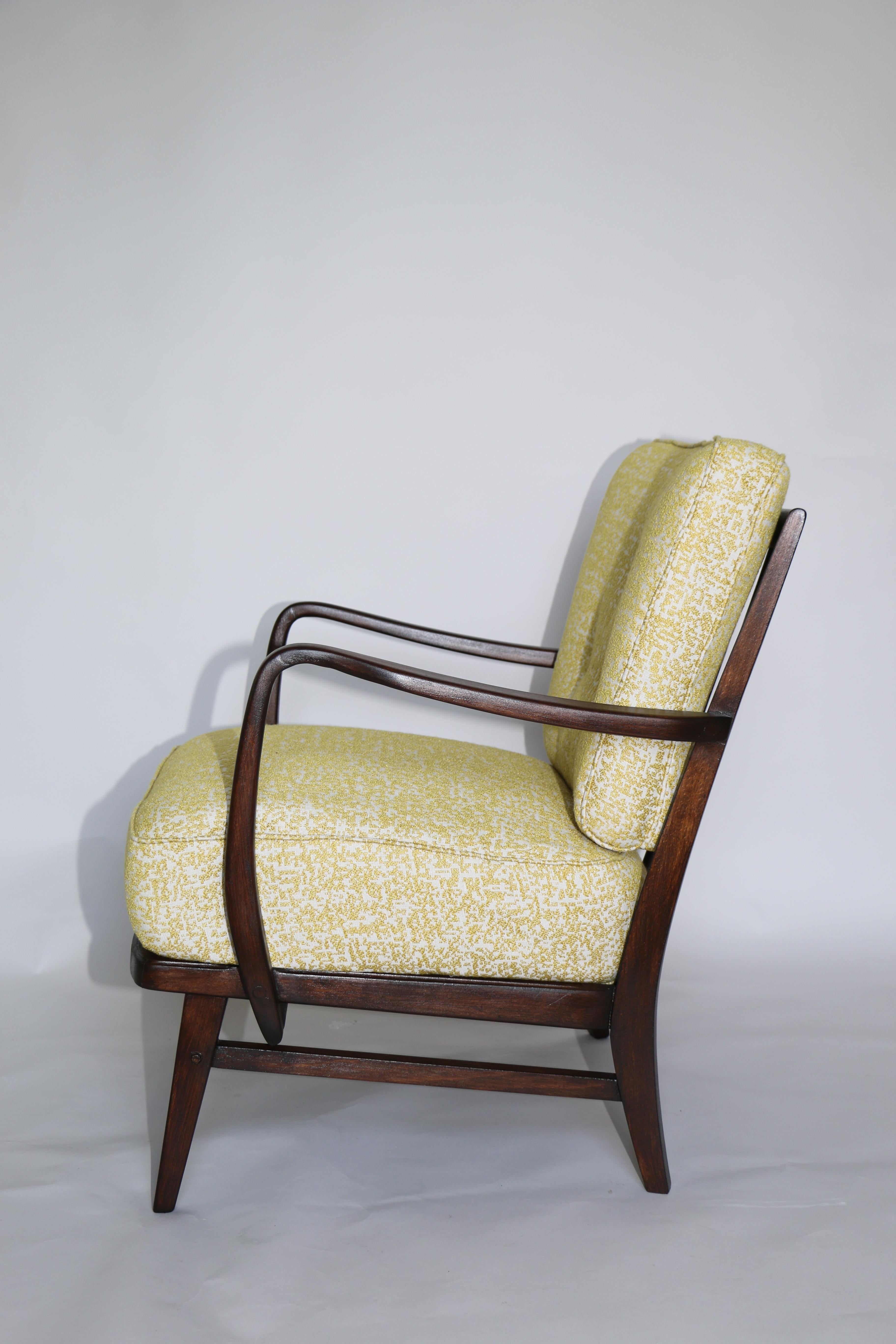 Art Deco Armchair in Yellow Natural Fabric from 20th Century For Sale 8