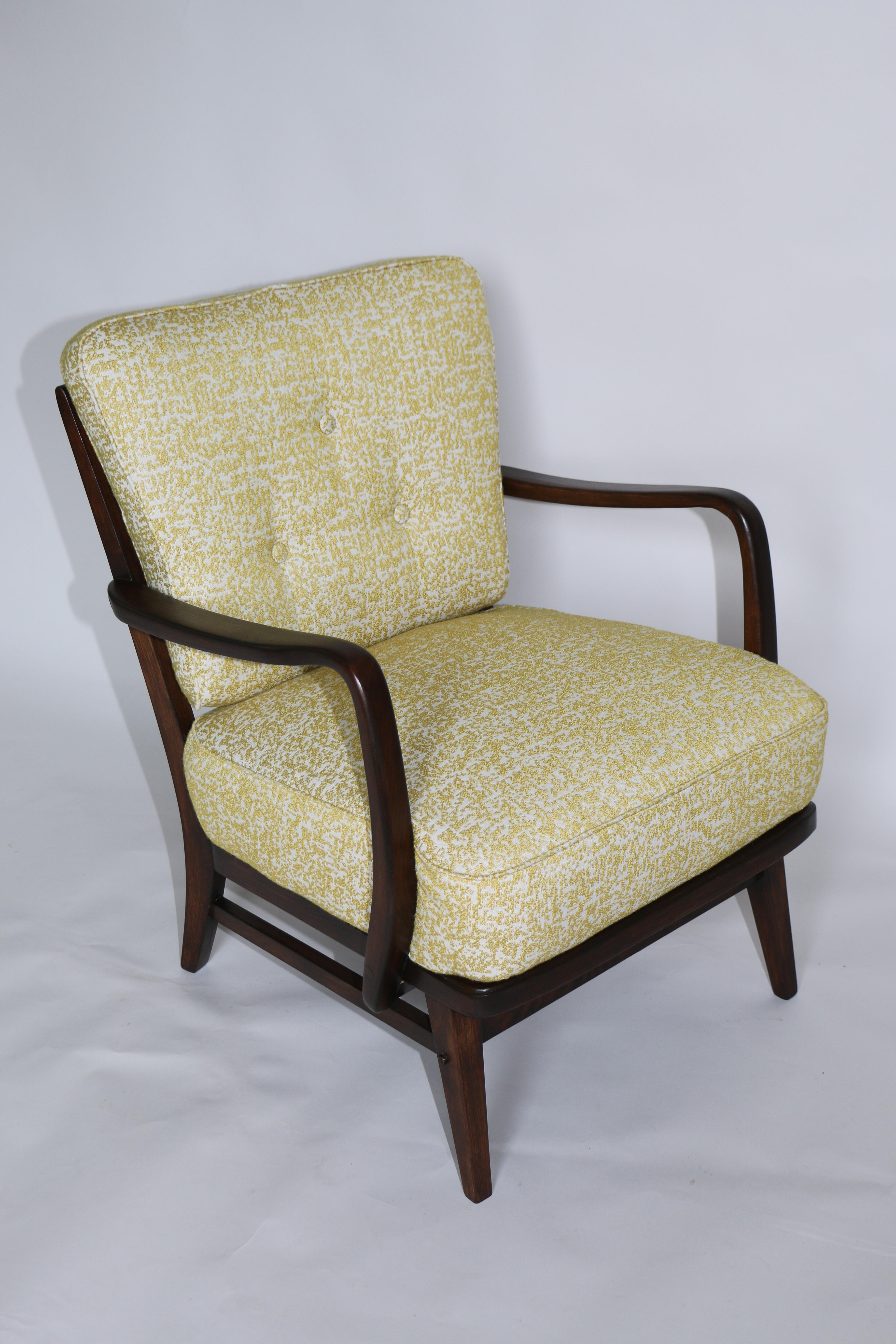 Mid-Century Modern Art Deco Armchair in Yellow Natural Fabric from 20th Century For Sale