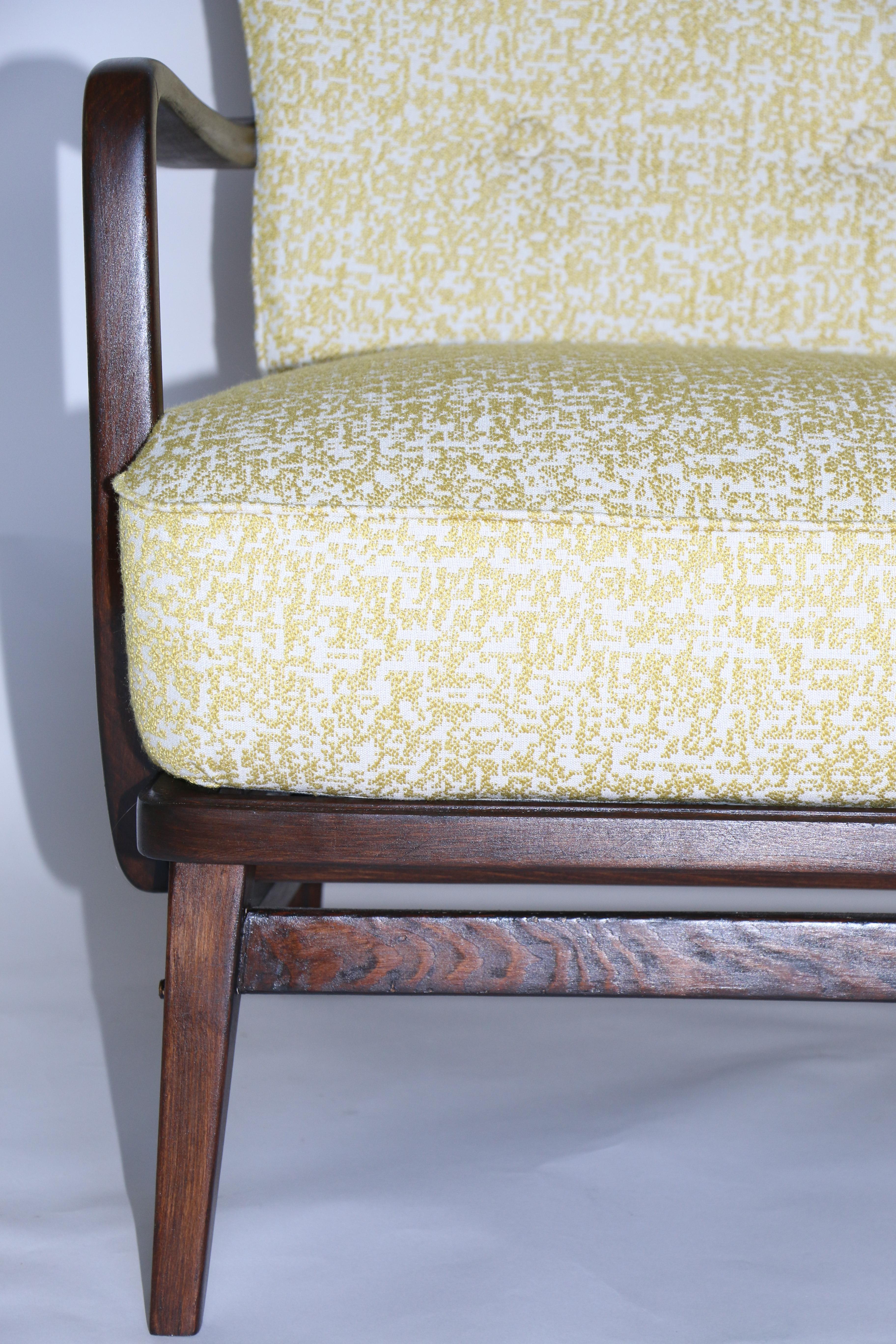 Woodwork Art Deco Armchair in Yellow Natural Fabric from 20th Century For Sale