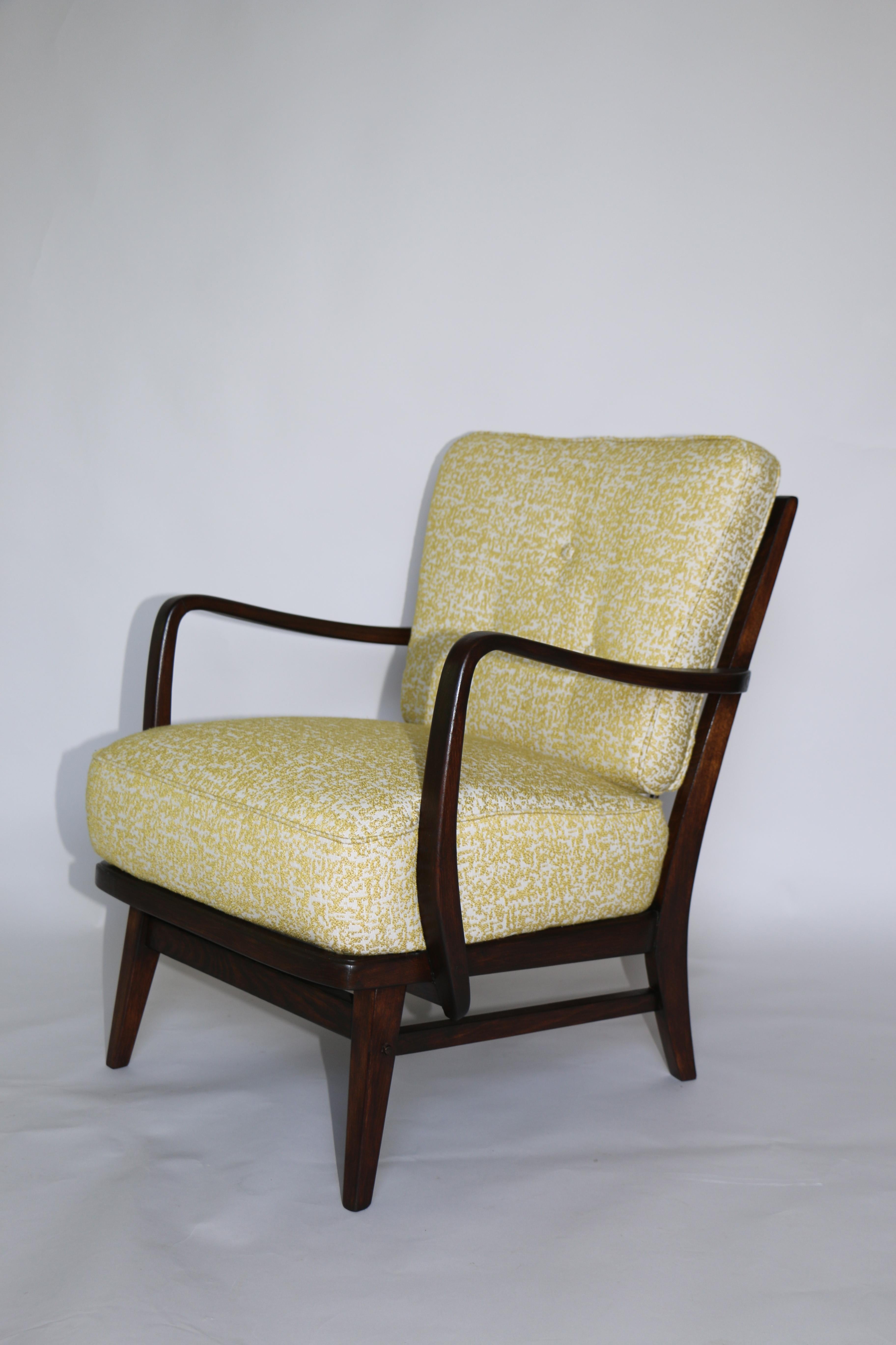 Natural Fiber Art Deco Armchair in Yellow Natural Fabric from 20th Century For Sale