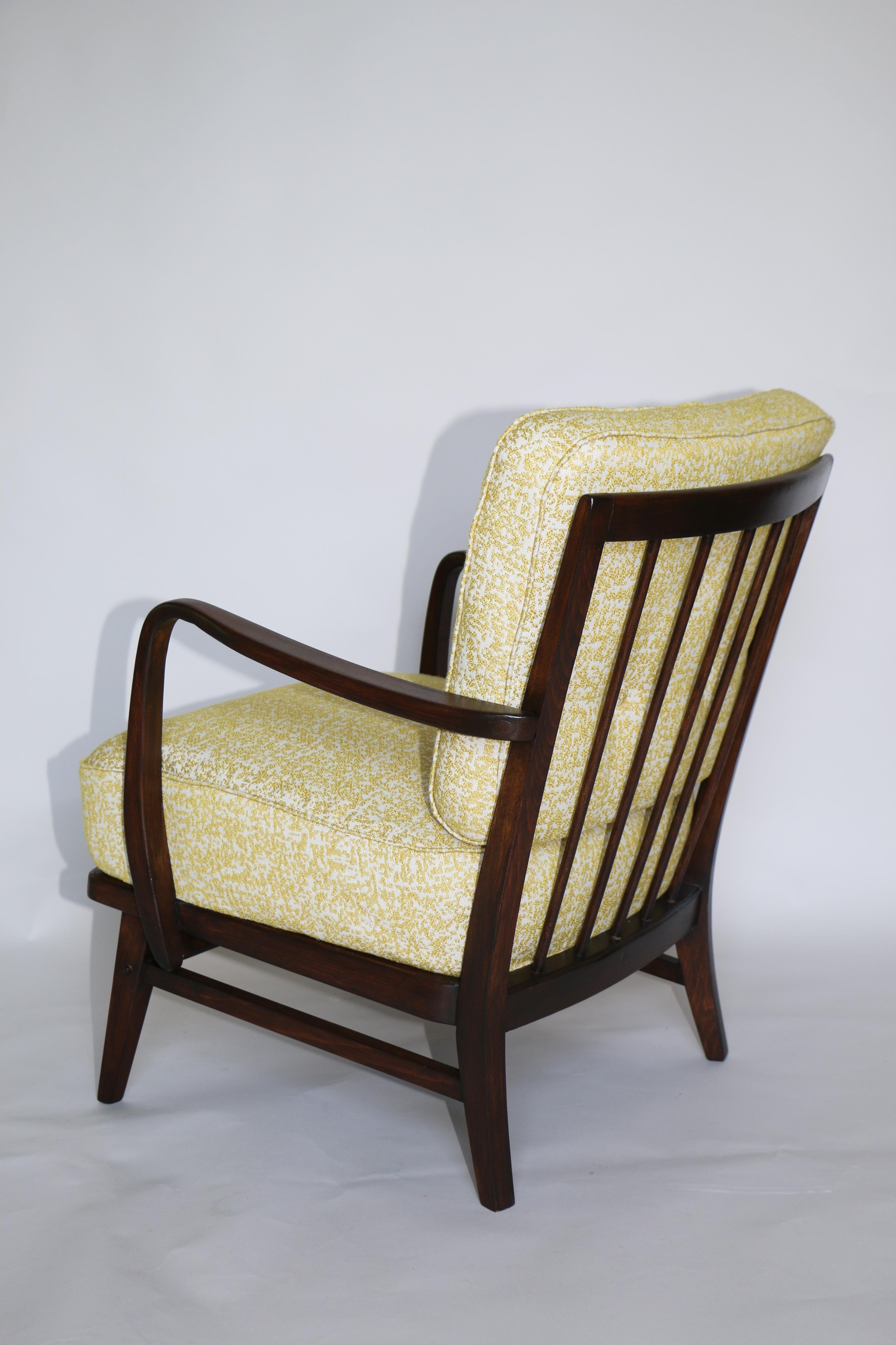 Art Deco Armchair in Yellow Natural Fabric from 20th Century For Sale 1