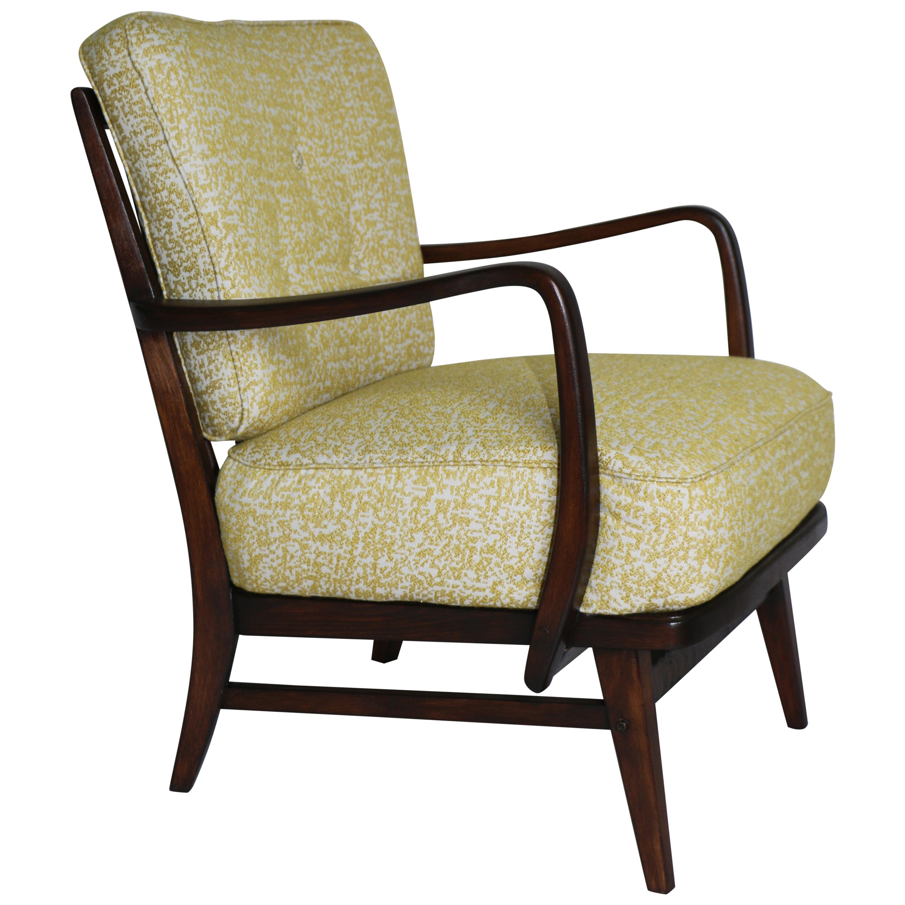 Art Deco Armchair in Yellow Natural Fabric from 20th Century For Sale