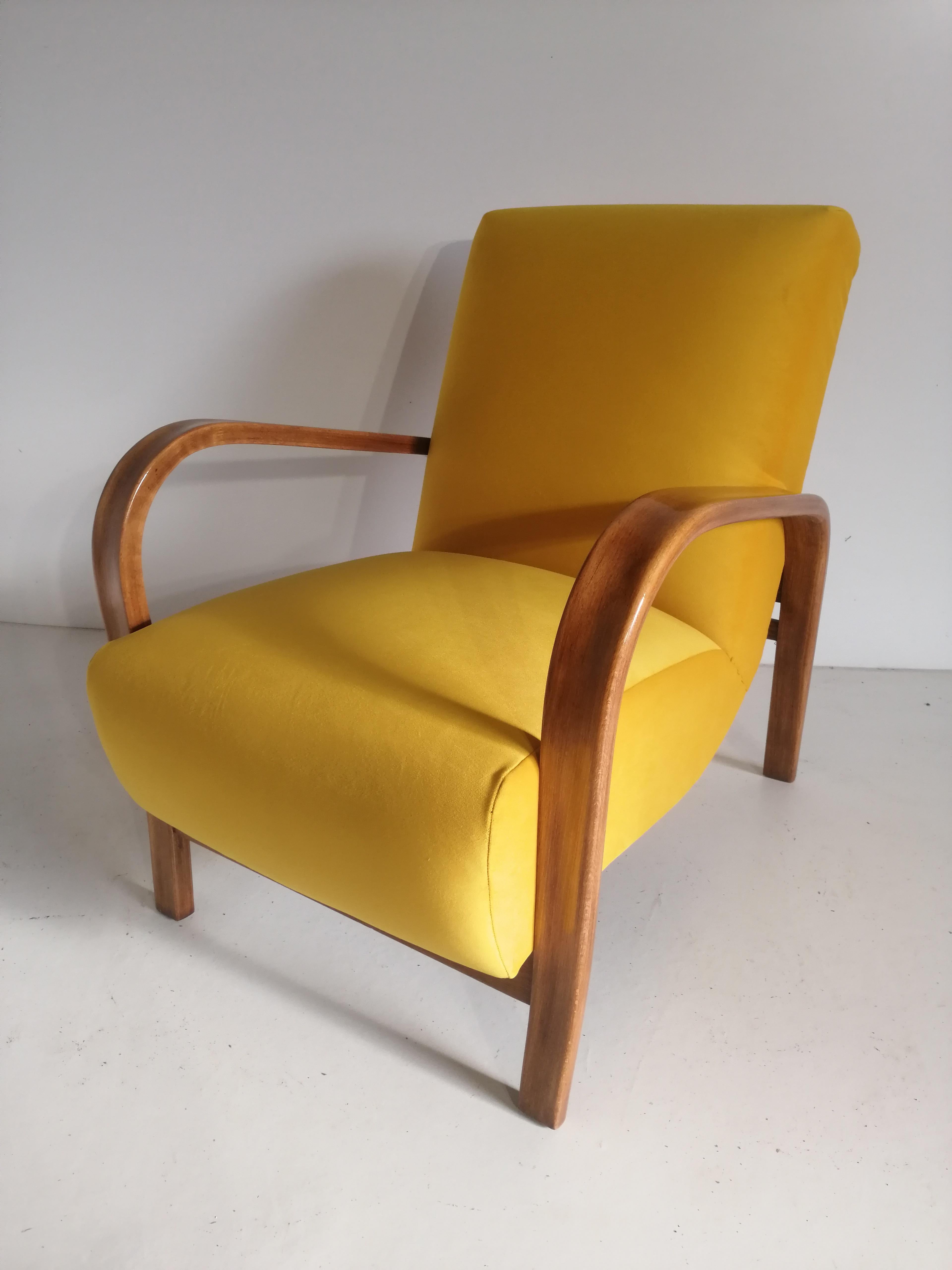 Walnut Art Deco Armchair J.Halabala HF-11 For Sale