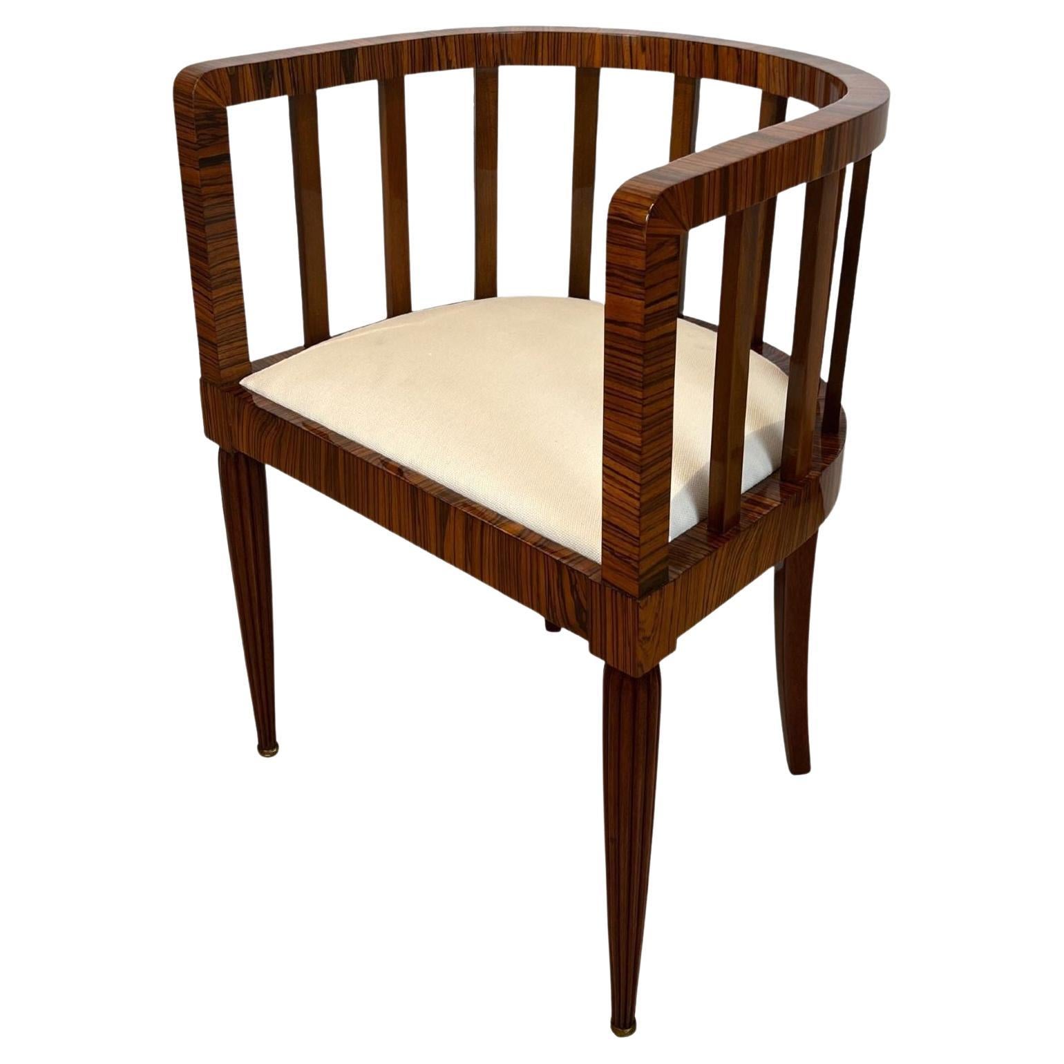 Art Deco Armchair OffWhite Leather and Ebene de Macassar Decors For