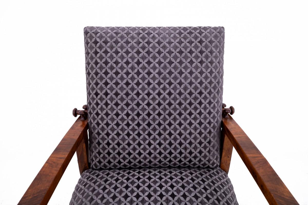 Sillón Art Decó con respaldo y reposapiés regulables, Polonia, años 30. en venta 6