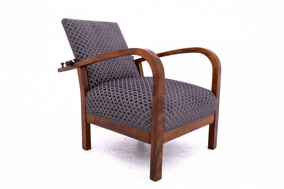 Sillón Art Decó con respaldo y reposapiés regulables, Polonia, años 30. en venta 9