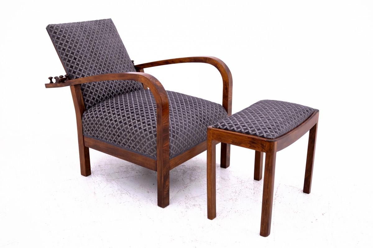 Sillón Art Decó con respaldo y reposapiés regulables, Polonia, años 30. mediados del siglo XX en venta