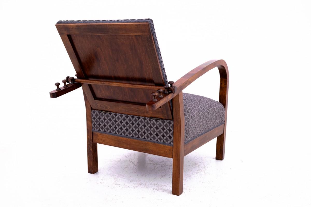 Sillón Art Decó con respaldo y reposapiés regulables, Polonia, años 30. en venta 1