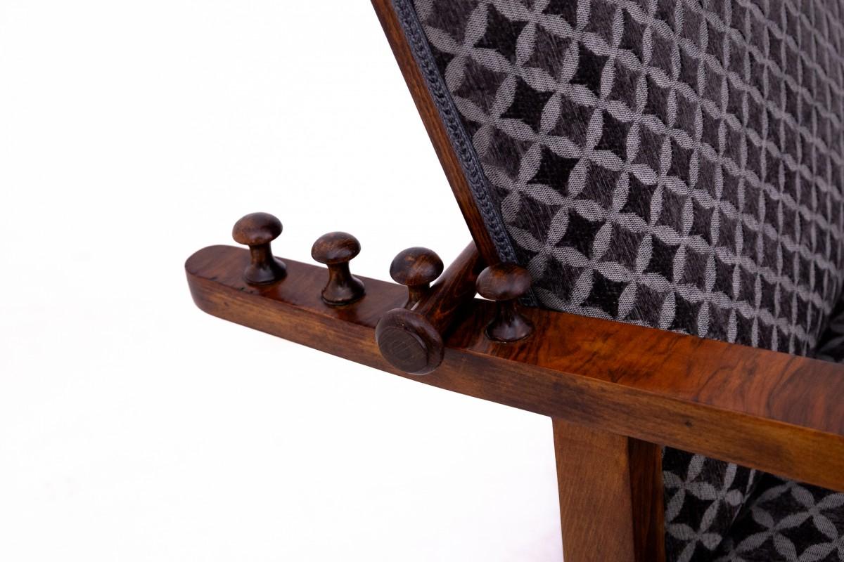 Sillón Art Decó con respaldo y reposapiés regulables, Polonia, años 30. en venta 2