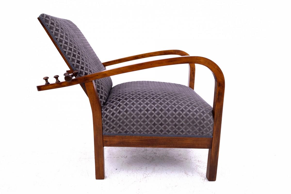 Sillón Art Decó con respaldo y reposapiés regulables, Polonia, años 30. en venta 3