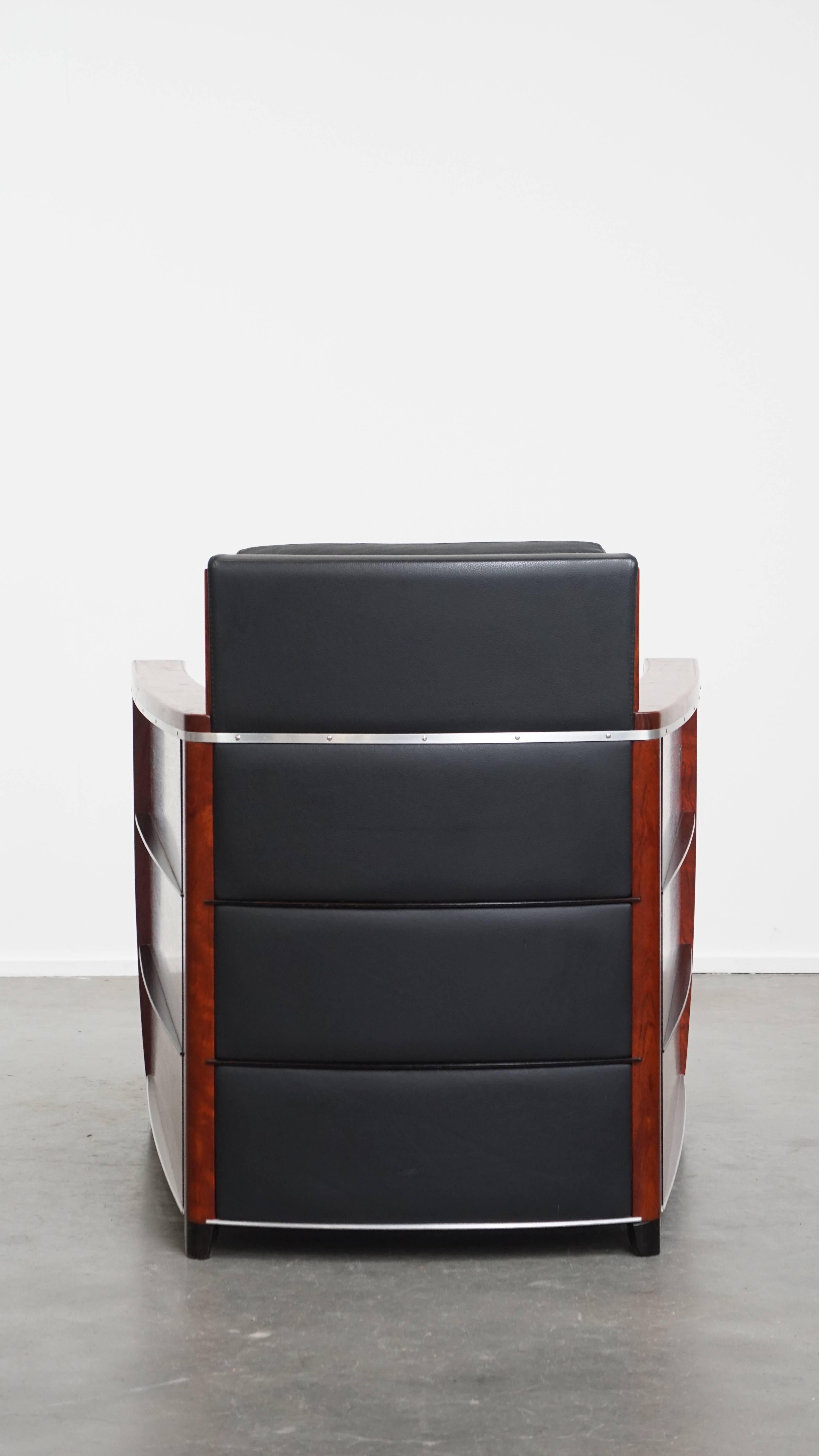 Art Deco Sessel mit schwarzem Leder (Handgefertigt) im Angebot