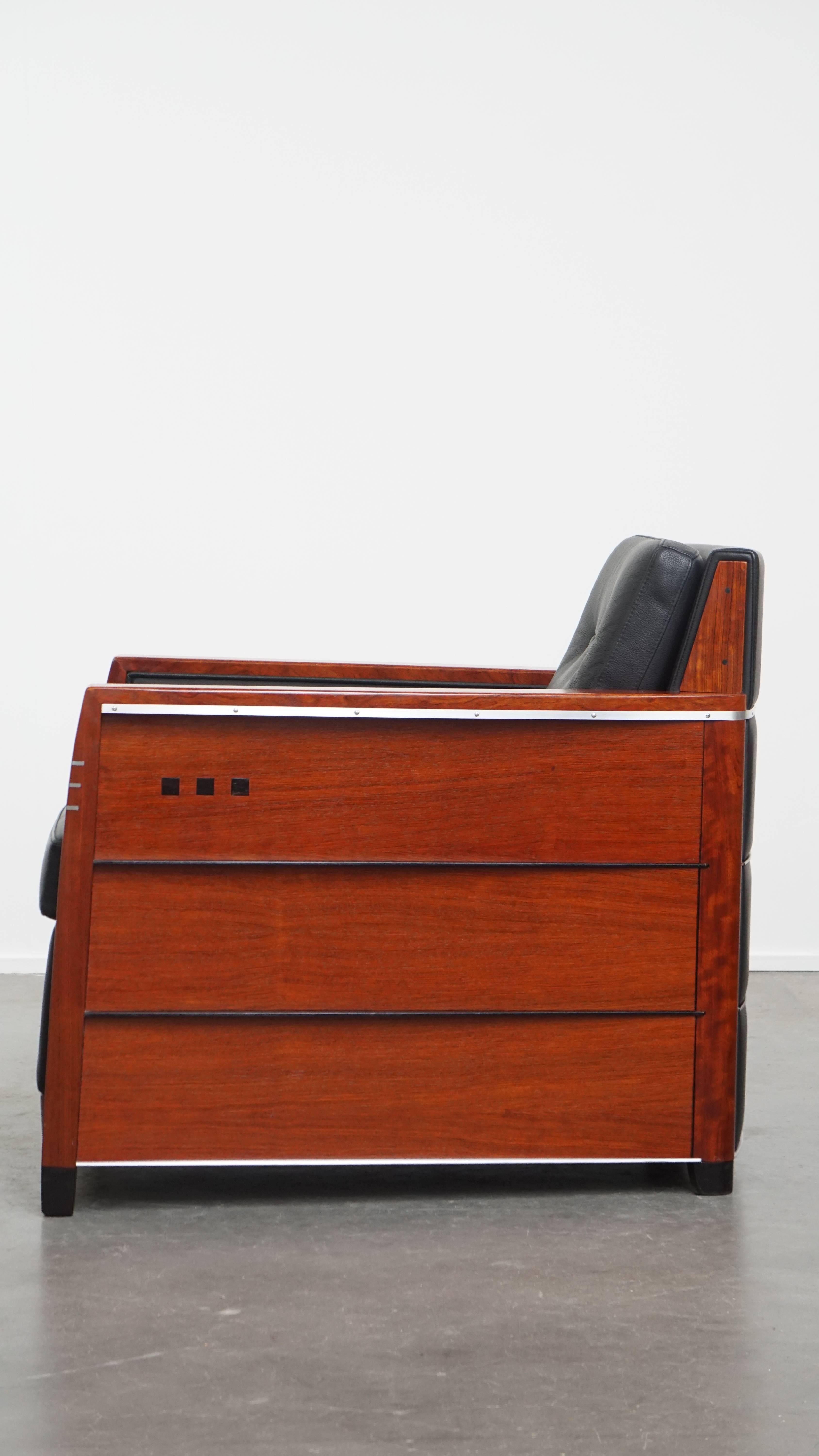 Art Deco Sessel mit schwarzem Leder im Zustand „Gut“ im Angebot in Harderwijk, NL