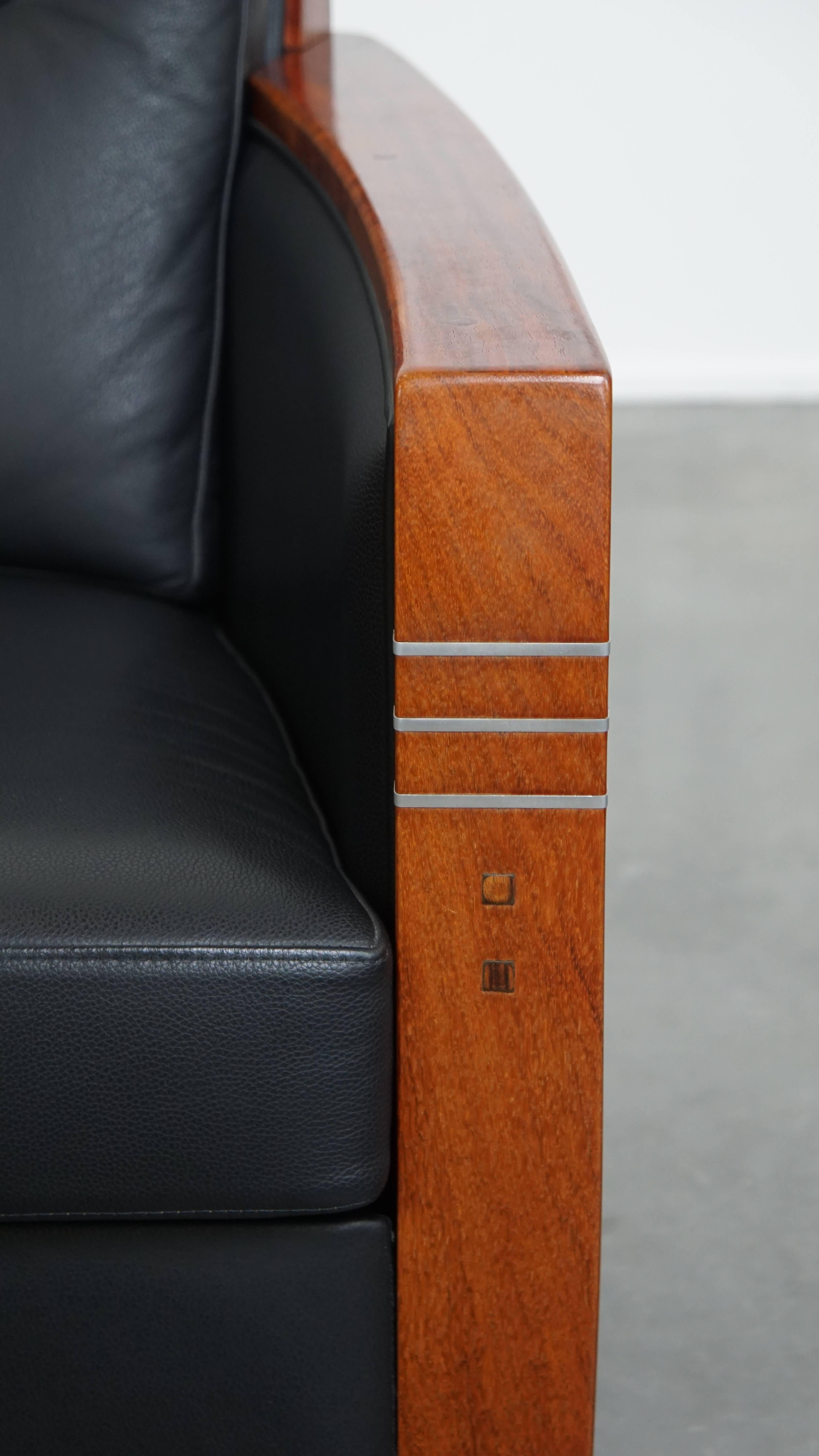 Art Deco Sessel mit schwarzem Leder im Angebot 2
