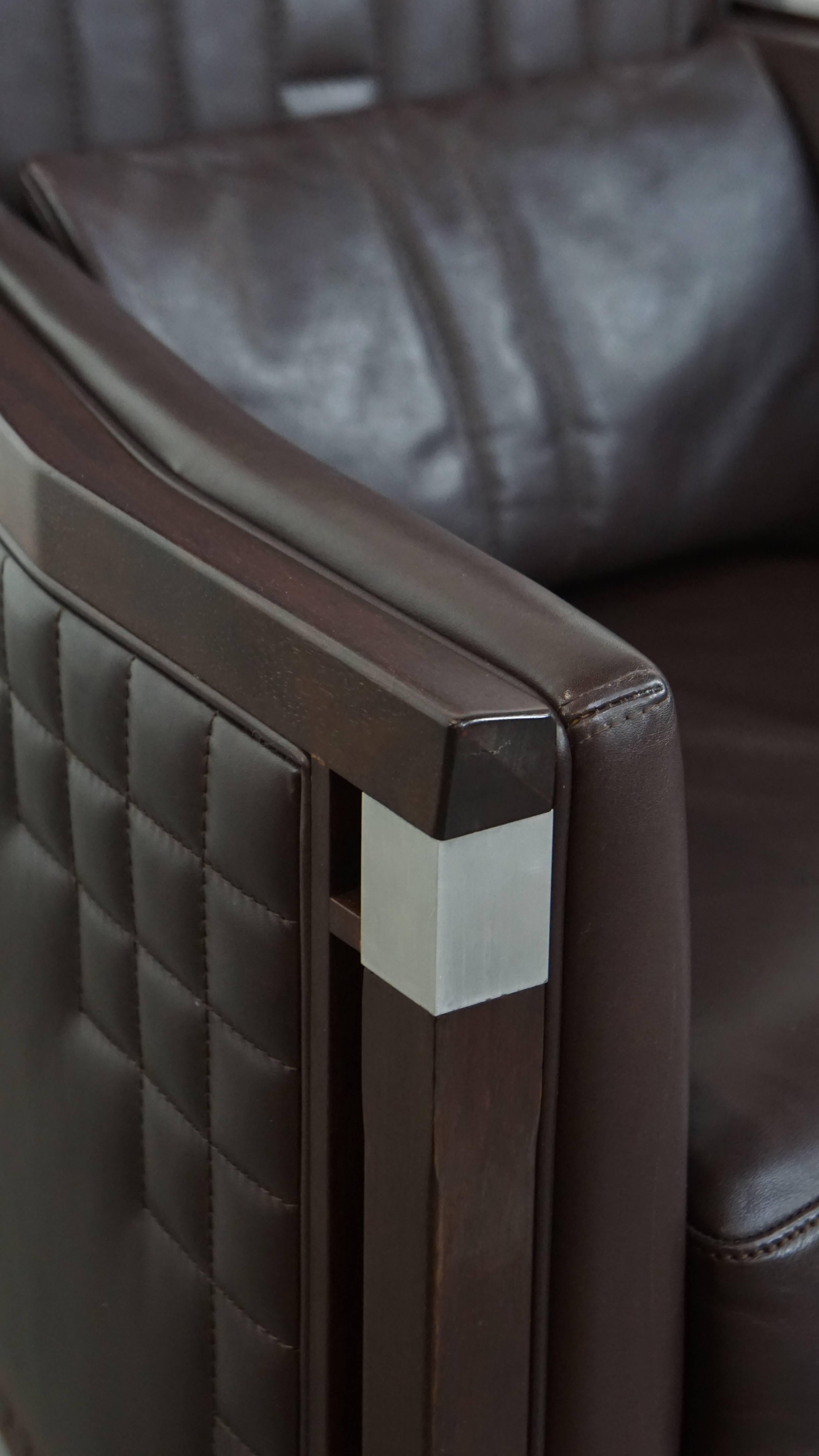 Poltrona Art Deco con pelle marrone scuro in vendita 4