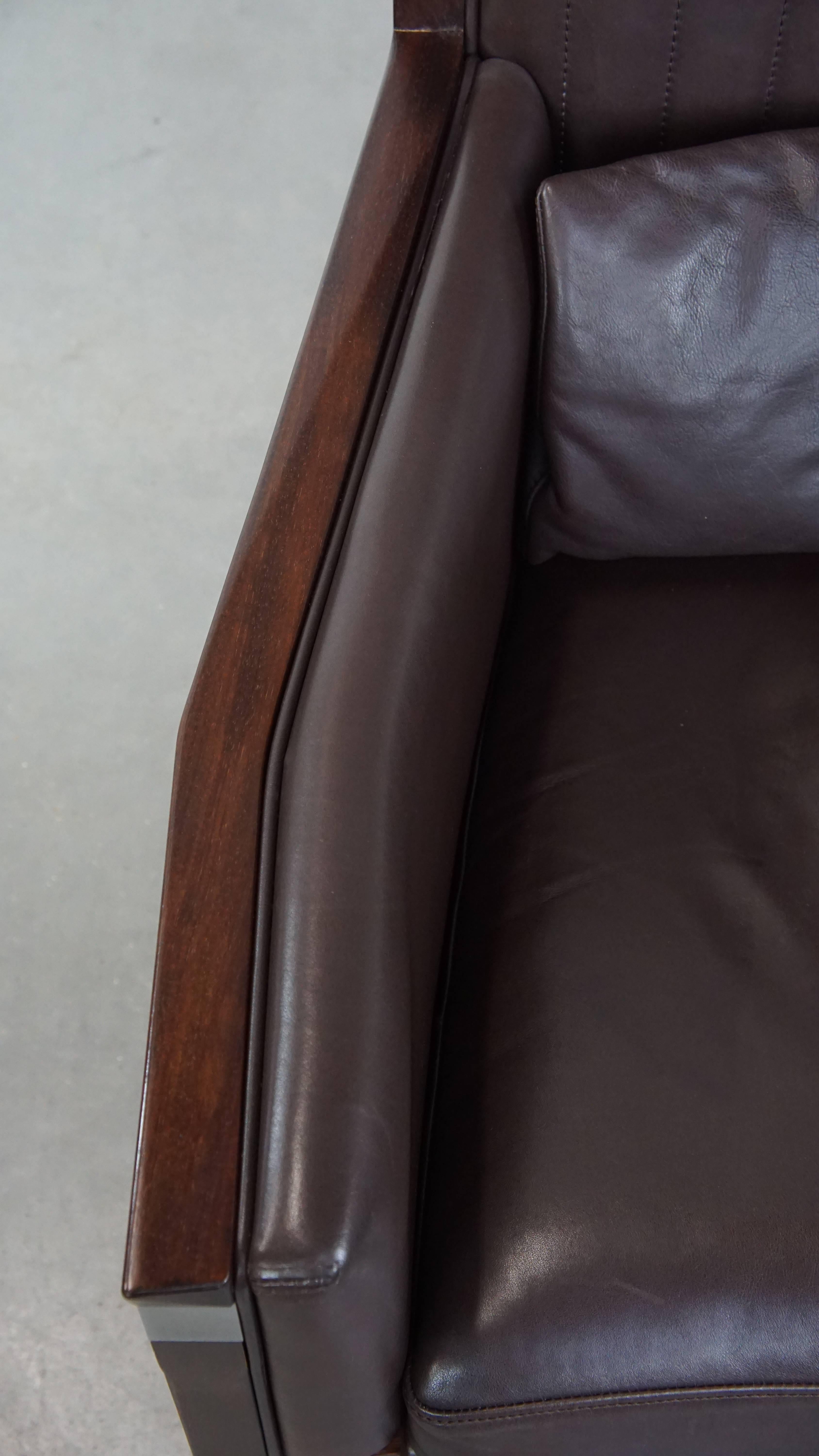 Vacchetta Poltrona Art Deco con pelle marrone scuro in vendita
