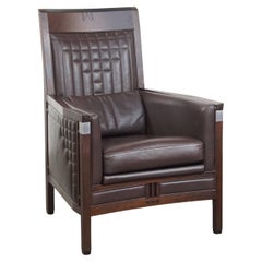 Poltrona Art Deco con pelle marrone scuro