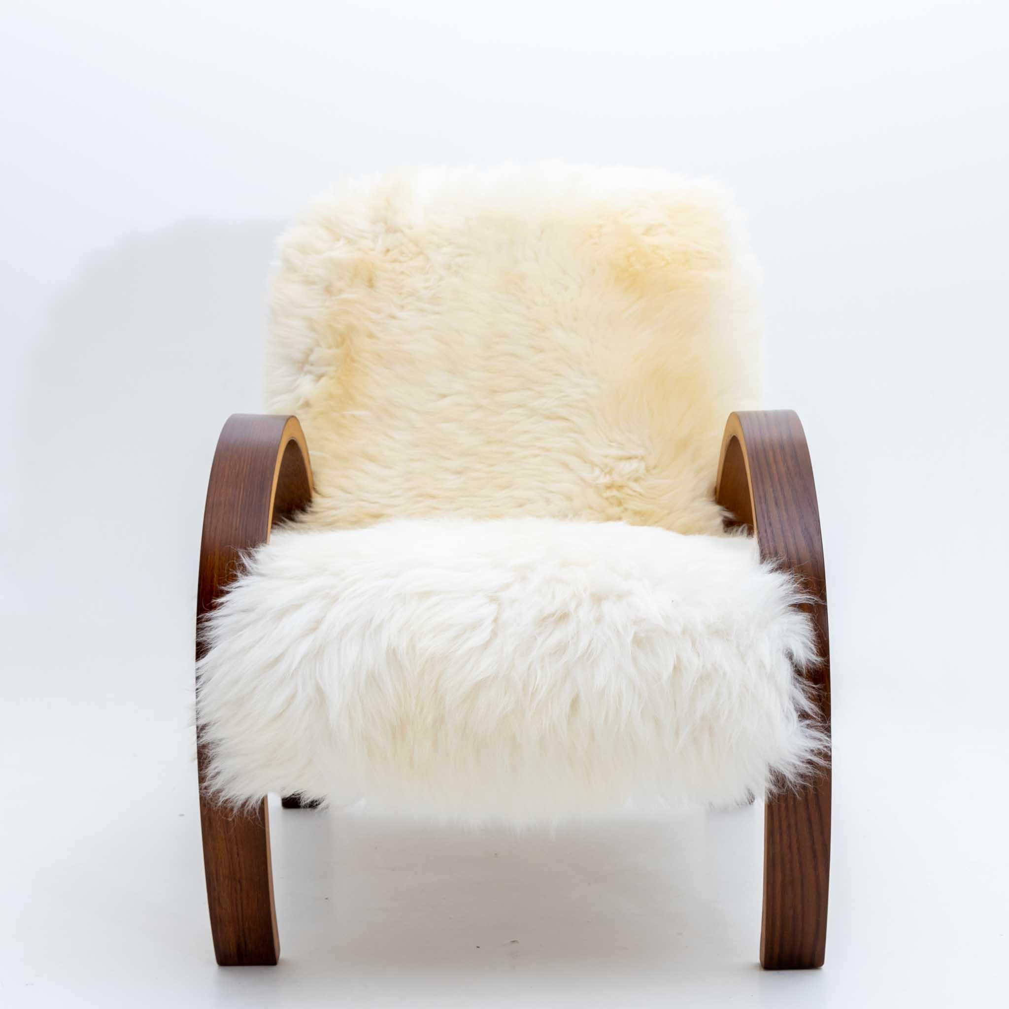 Art Deco Armchair with Sheepskin Cover, 1940s In Good Condition In Greding, DE