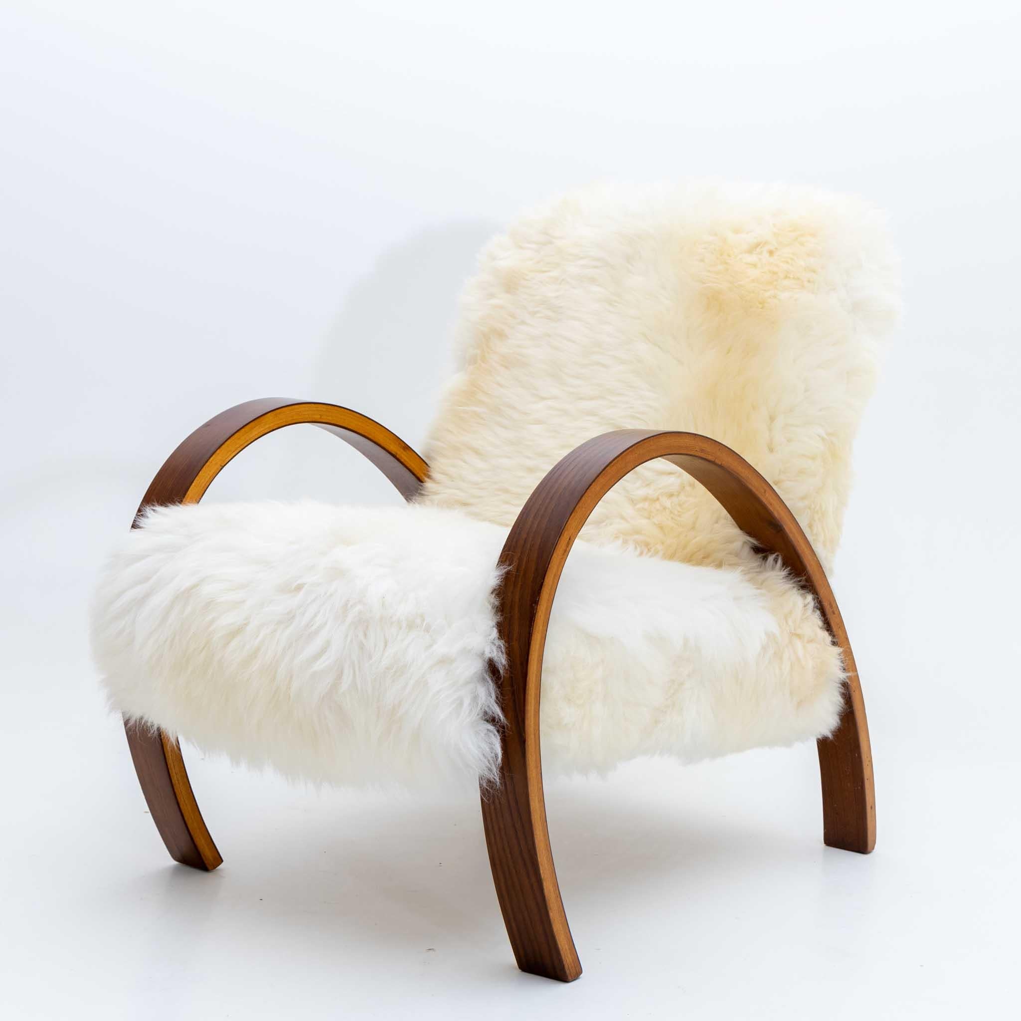 Mid-20th Century Art Deco Armchair with Sheepskin Cover, 1940s