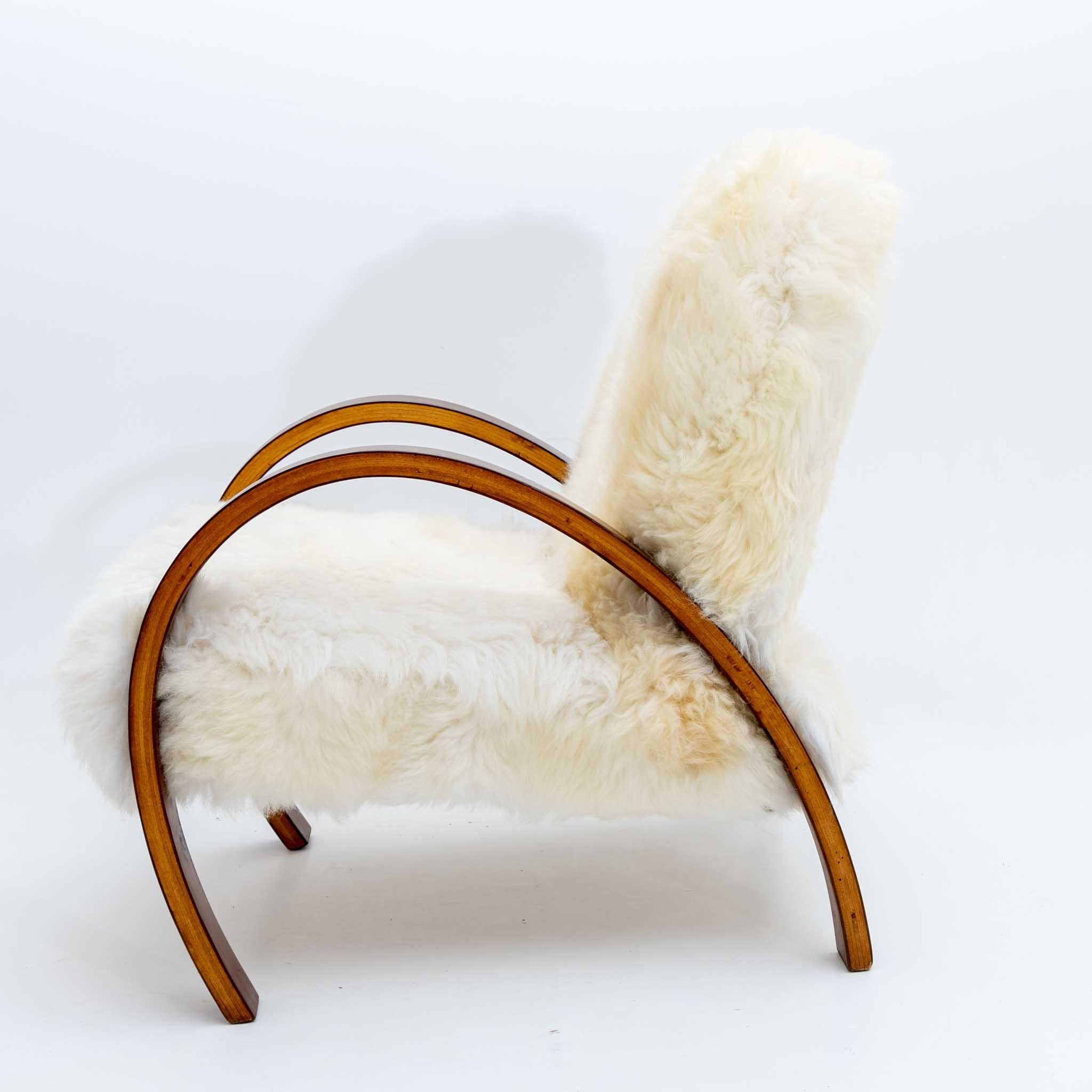 Art Deco Armchair with Sheepskin Cover, 1940s 1