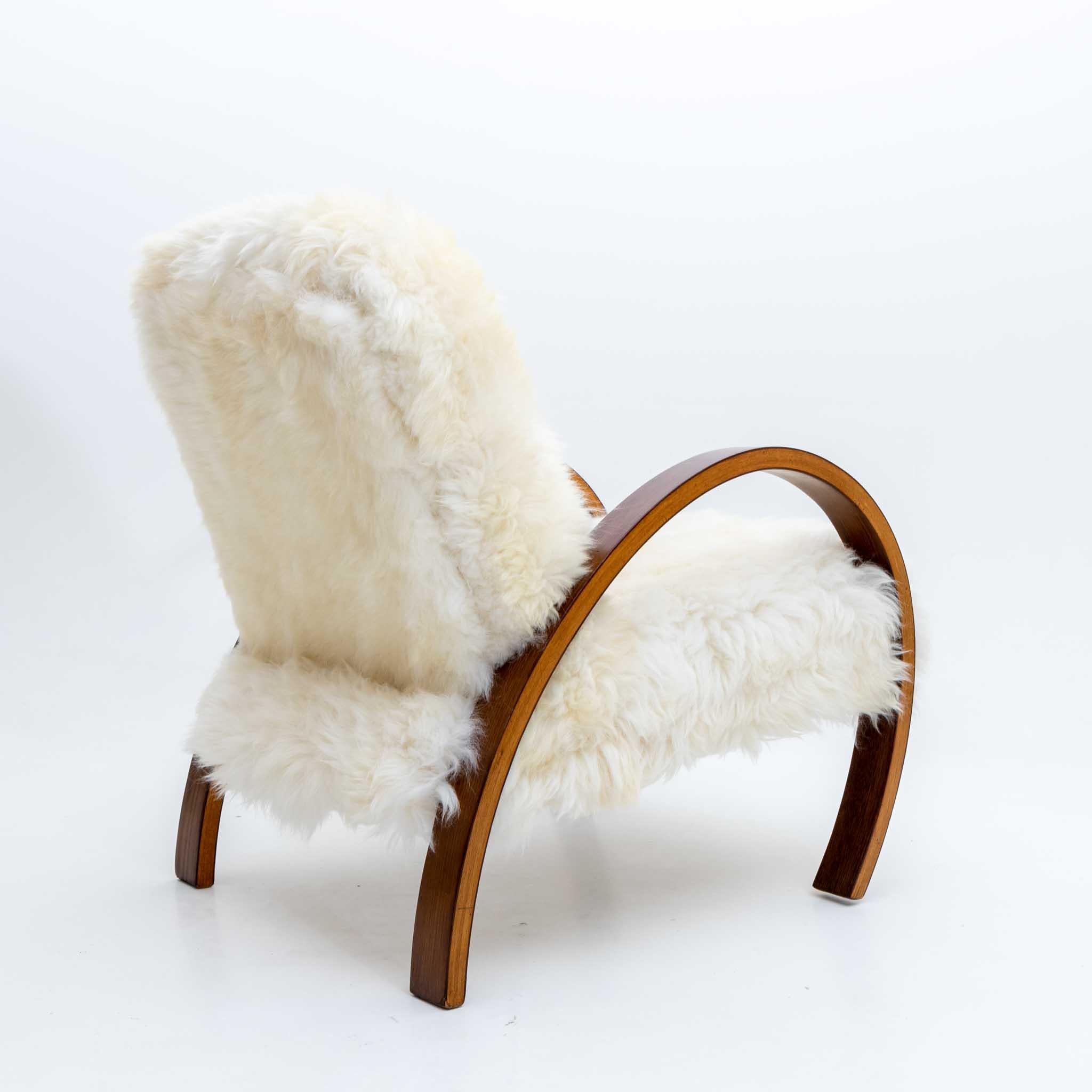 Art Deco Armchair with Sheepskin Cover, 1940s 2
