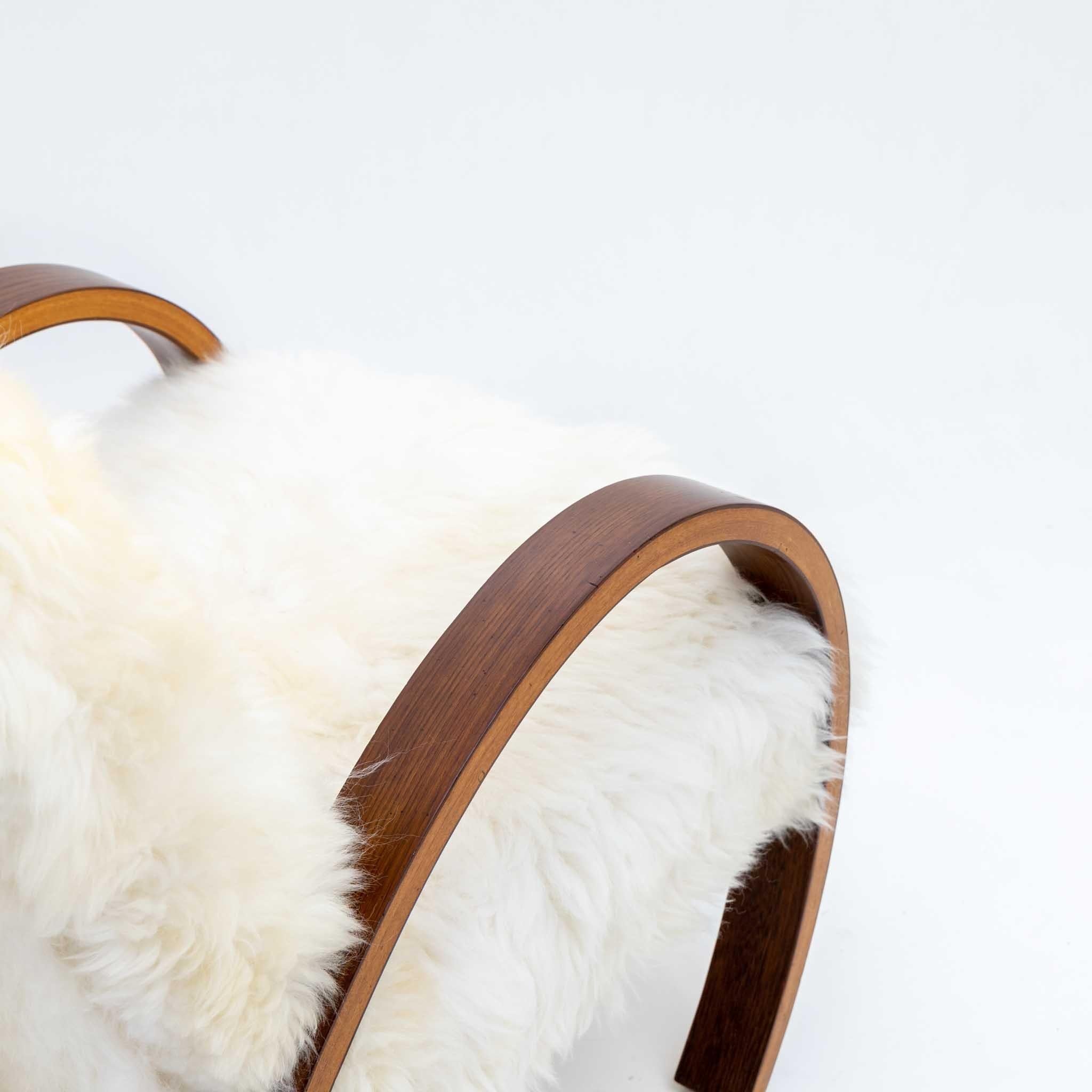 Art Deco Armchair with Sheepskin Cover, 1940s 3