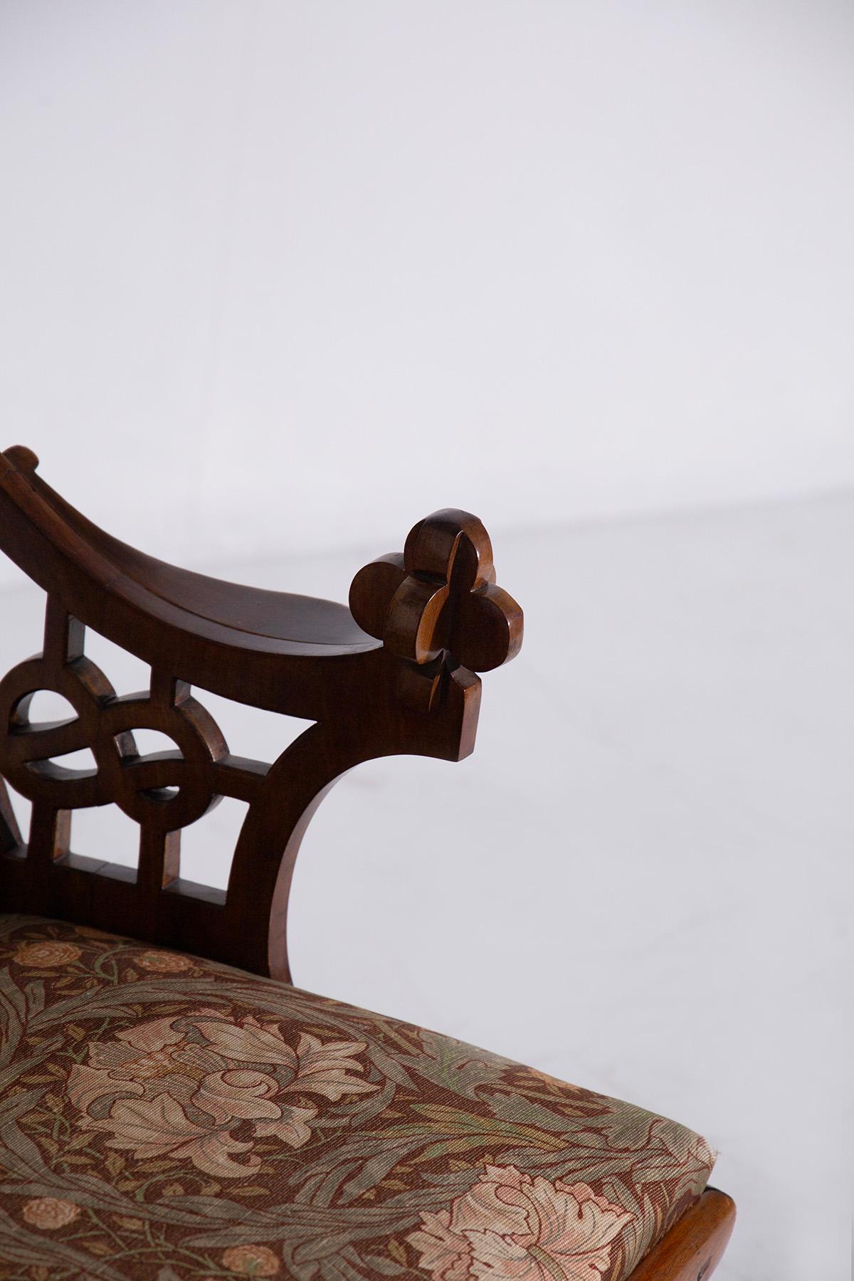 Italian Art Deco Armchair Wood and Floral Fabric For Sale