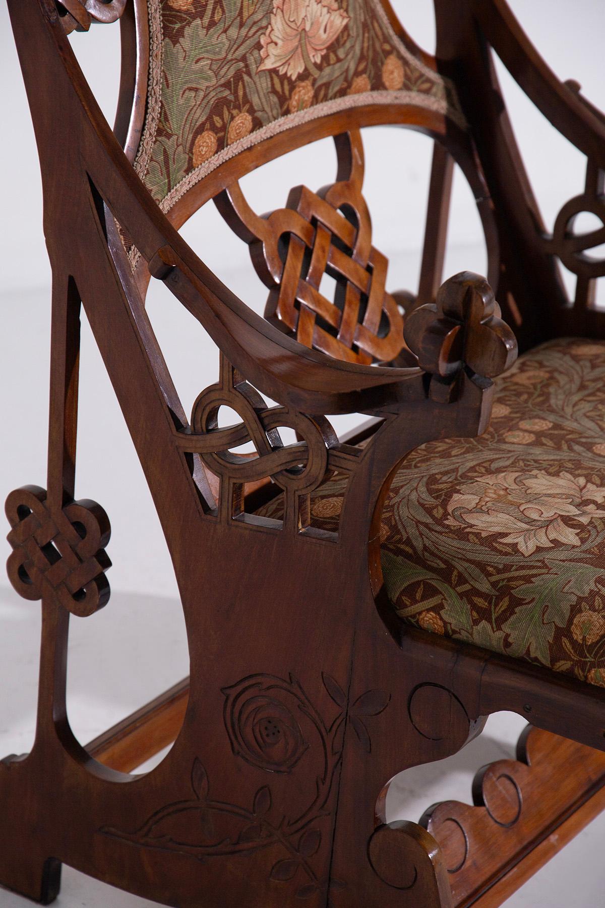 Art Deco Armchair Wood and Floral Fabric For Sale 1