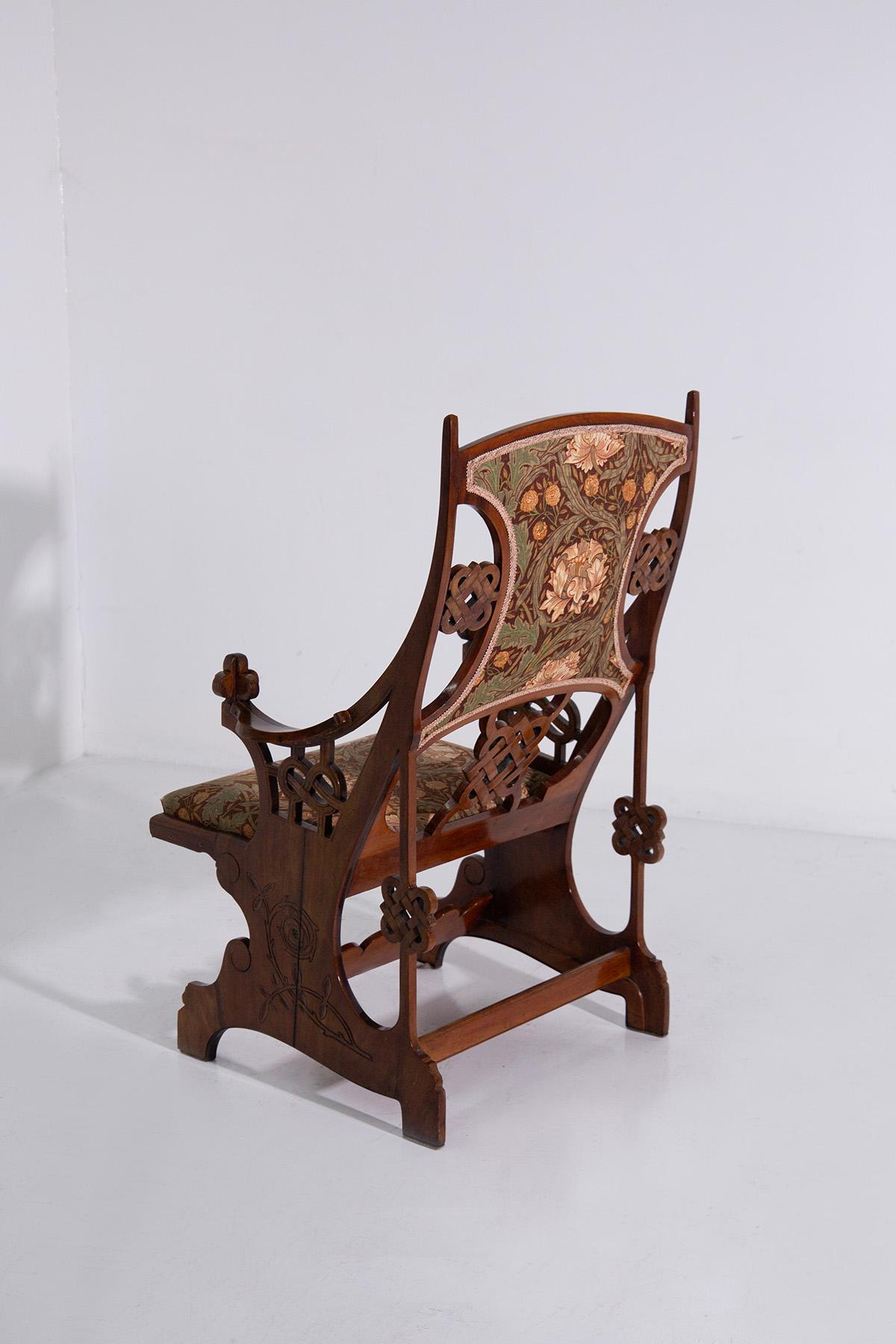 Art Deco Armchair Wood and Floral Fabric For Sale 2