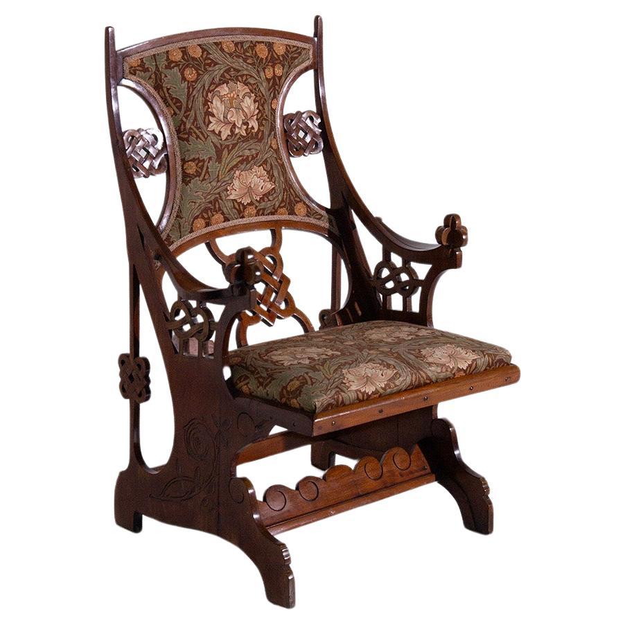 Art Deco Armchair Wood and Floral Fabric For Sale