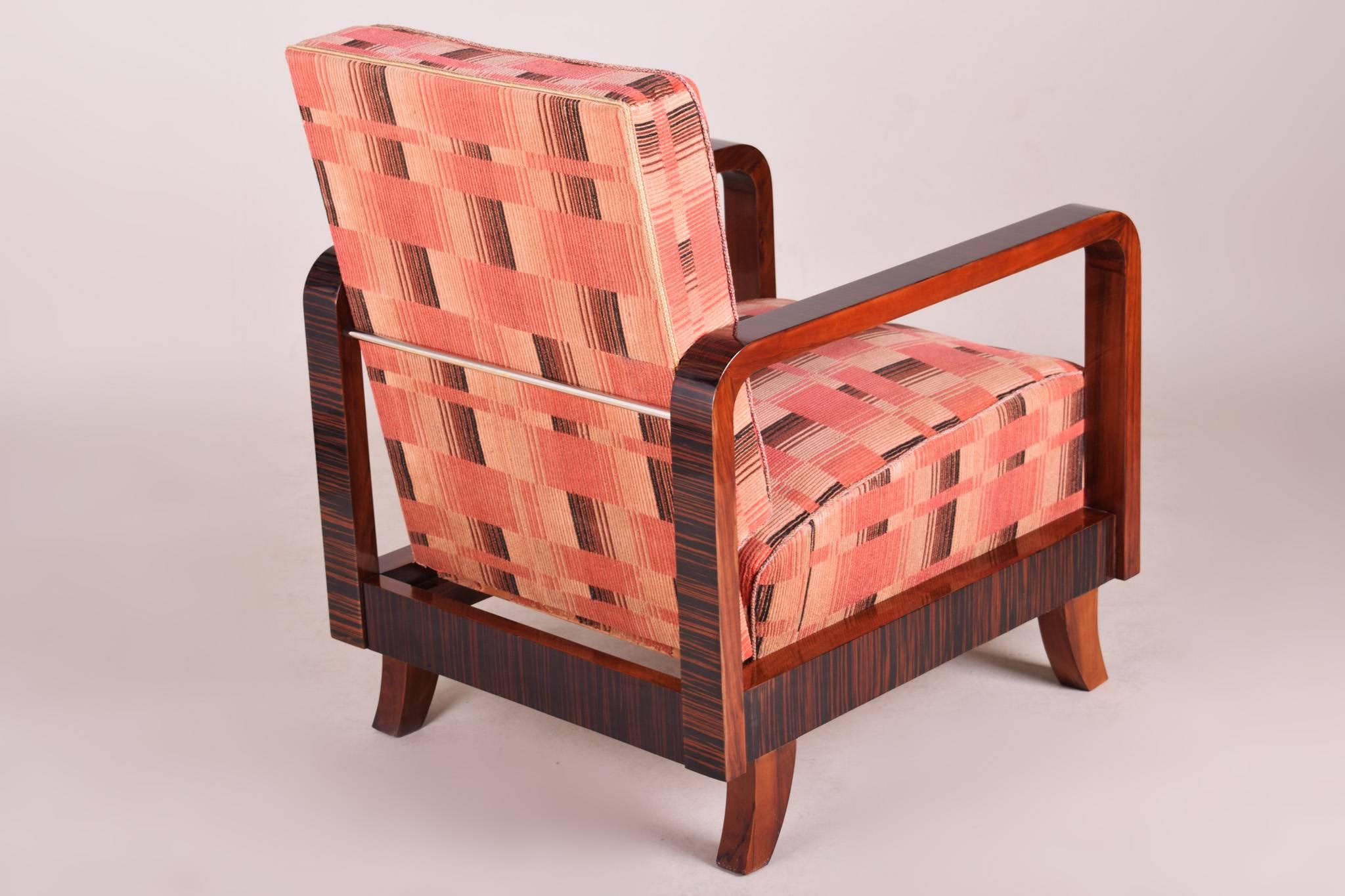 Czech Art Deco Armchair, Period 1930-1939, Completely Restored, Original Fabric