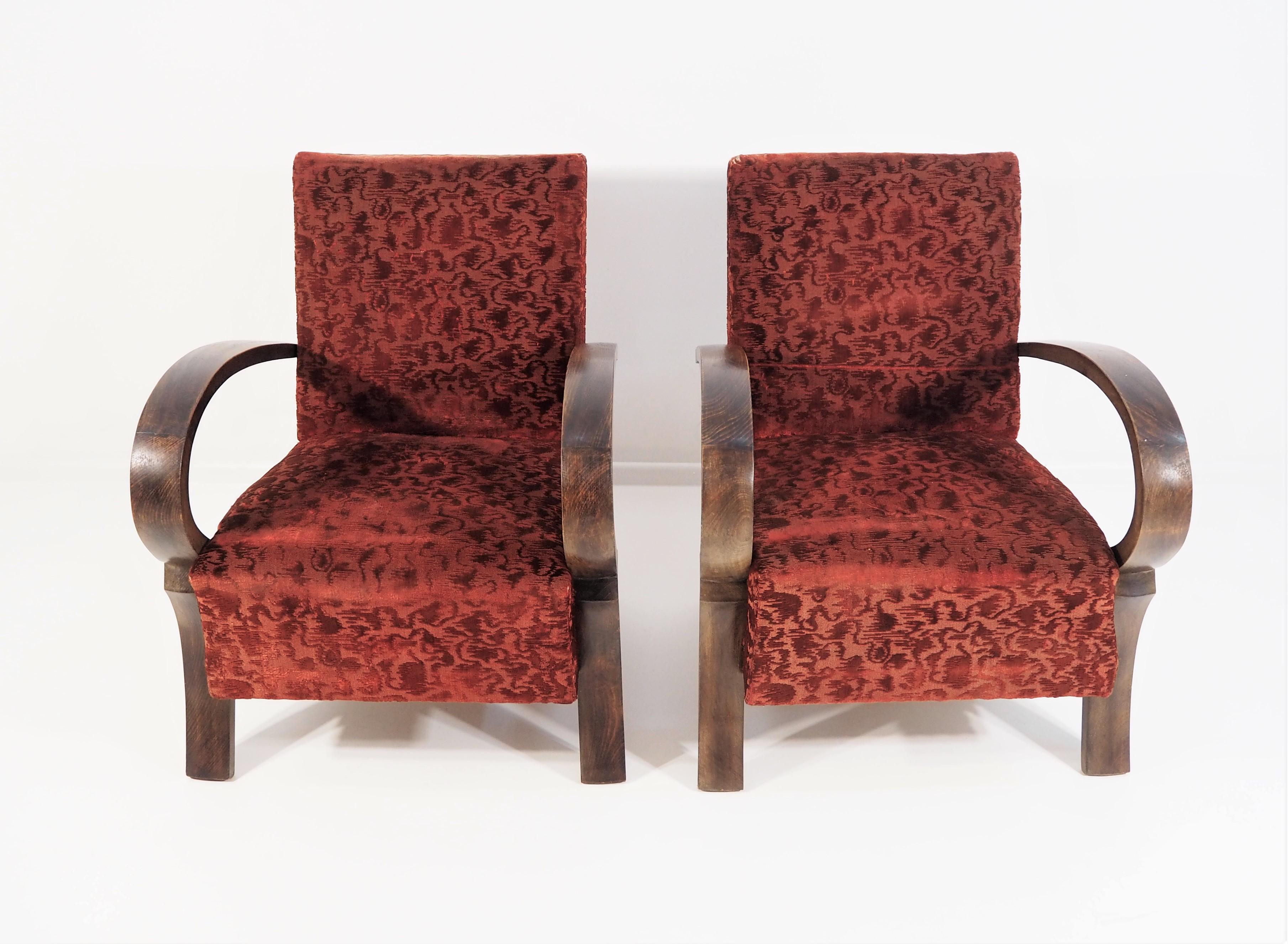 Art Deco Armchairs, 1940s, Set of 2 For Sale 1