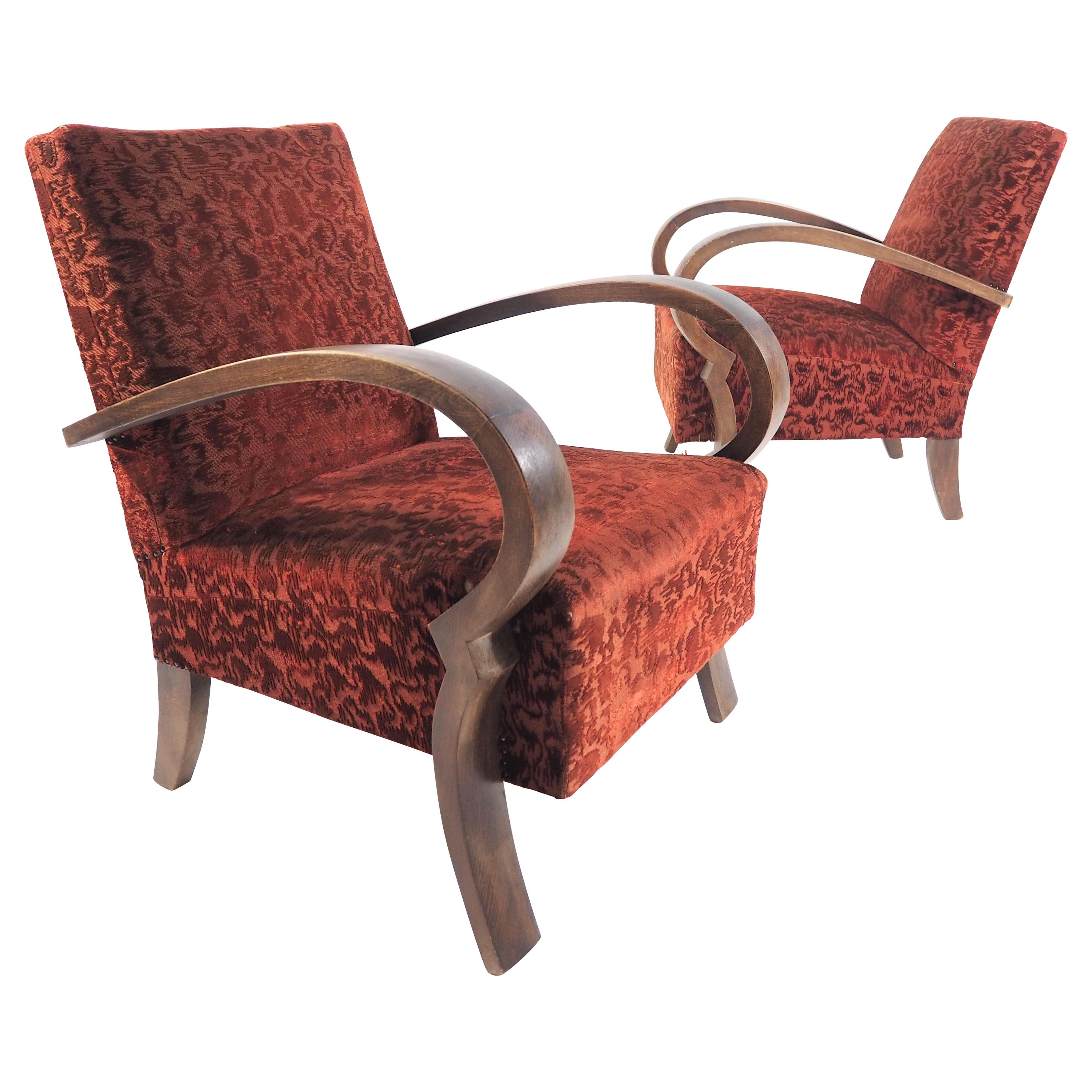 Art Deco Armchairs, 1940s, Set of 2 For Sale