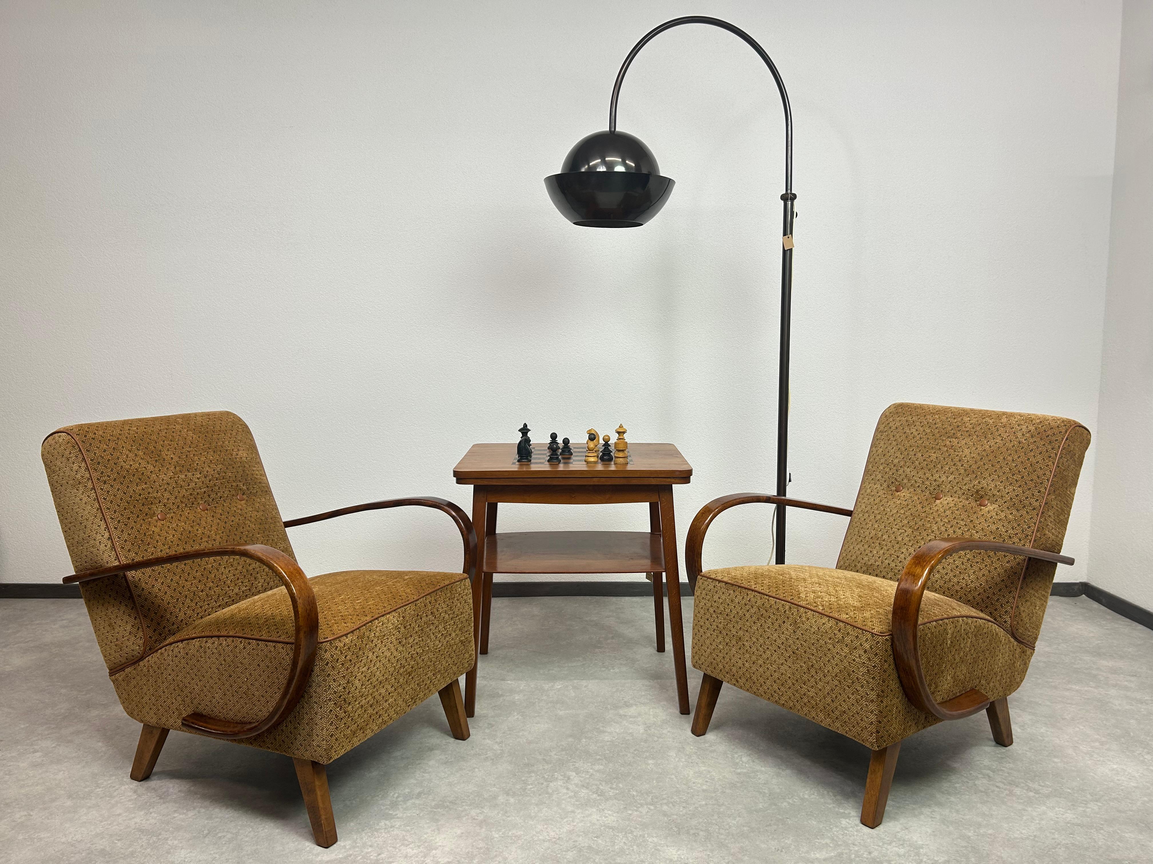 Art deco armchairs by Jindřich Halabala. Professionally stained and repolished with new fabric.