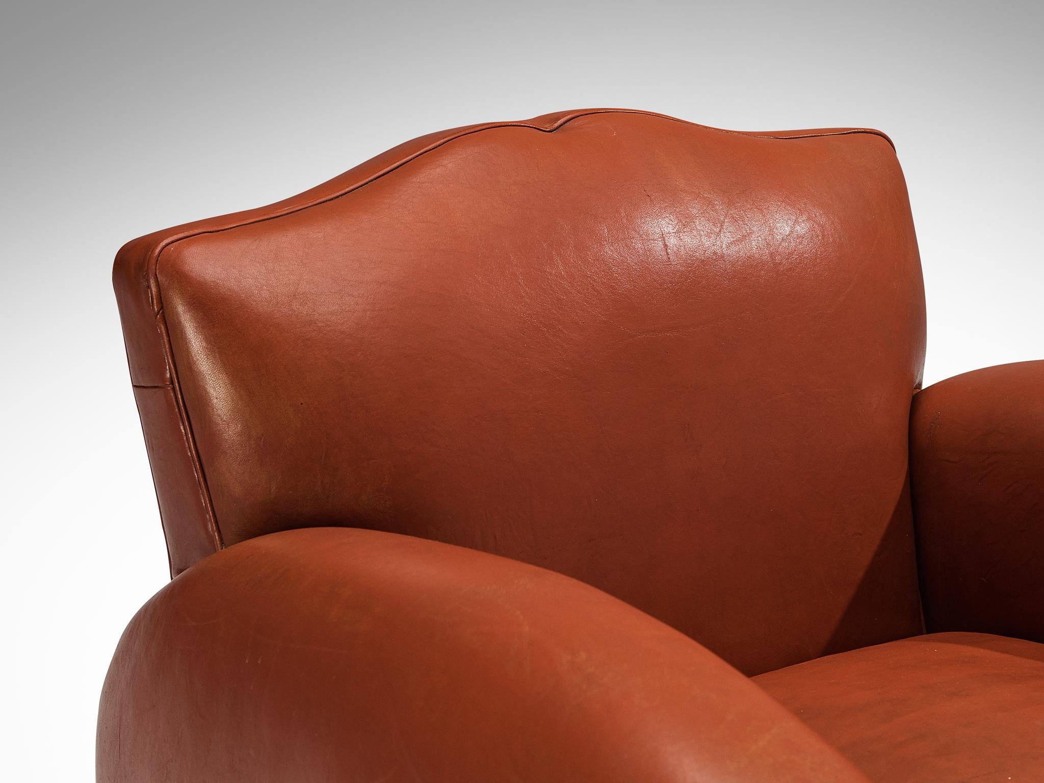 Paire de fauteuils Art Déco de Maurice Rinck en cuir en vente 1