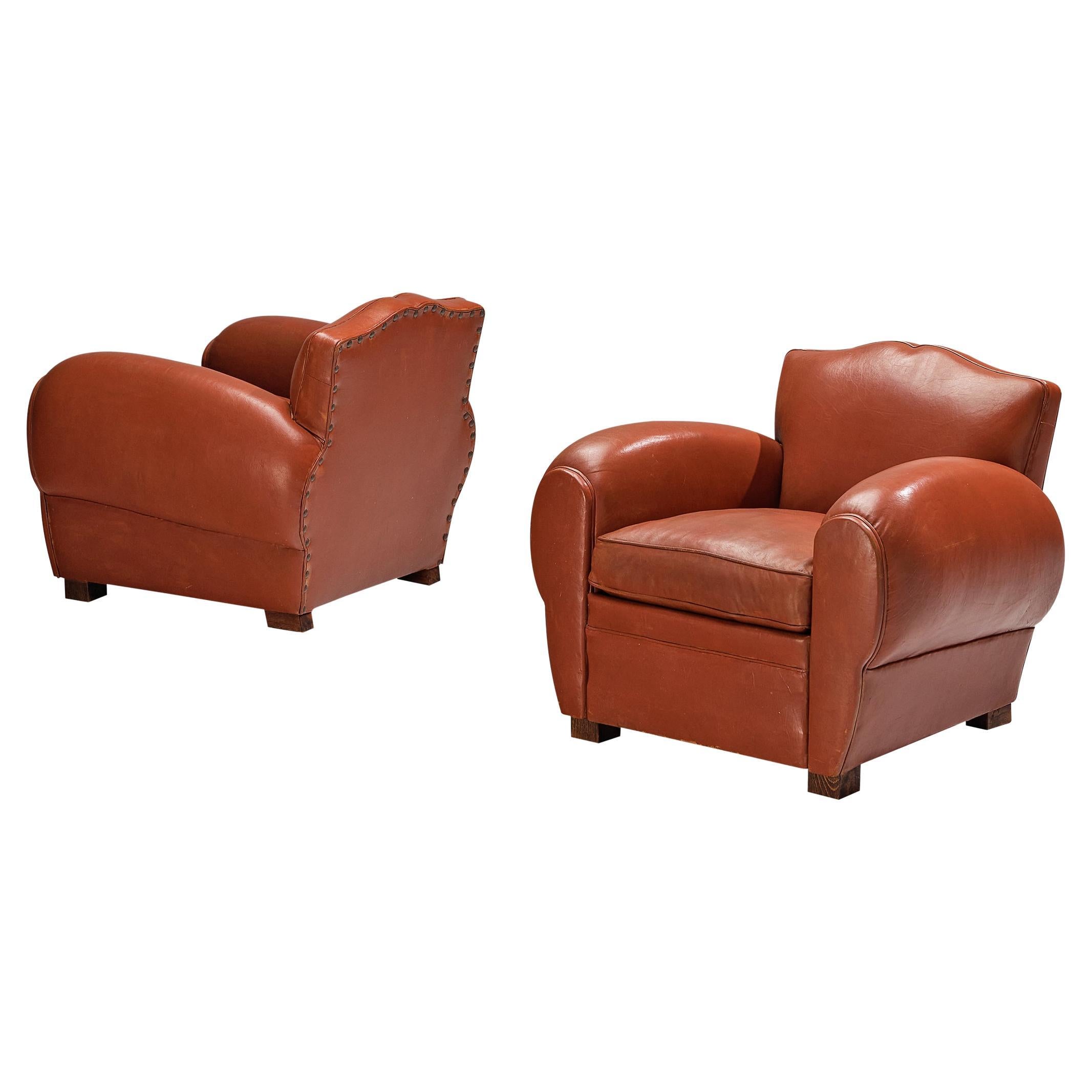 Art Deco Armchairs by Maurice Rinck in Leather