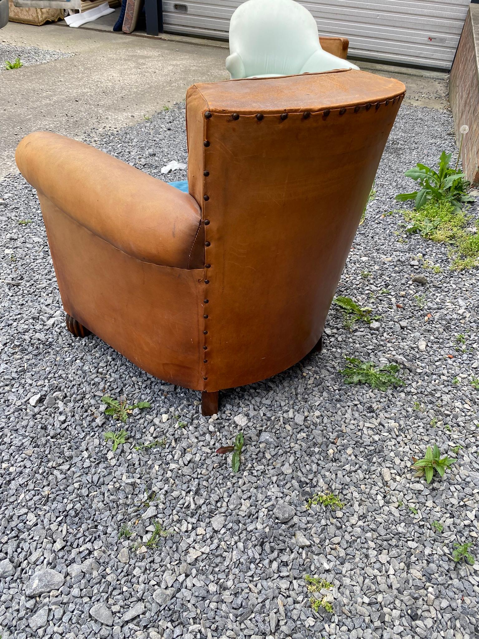 Art Deco Armchairs Covered in Leather, circa 1930 For Sale 6