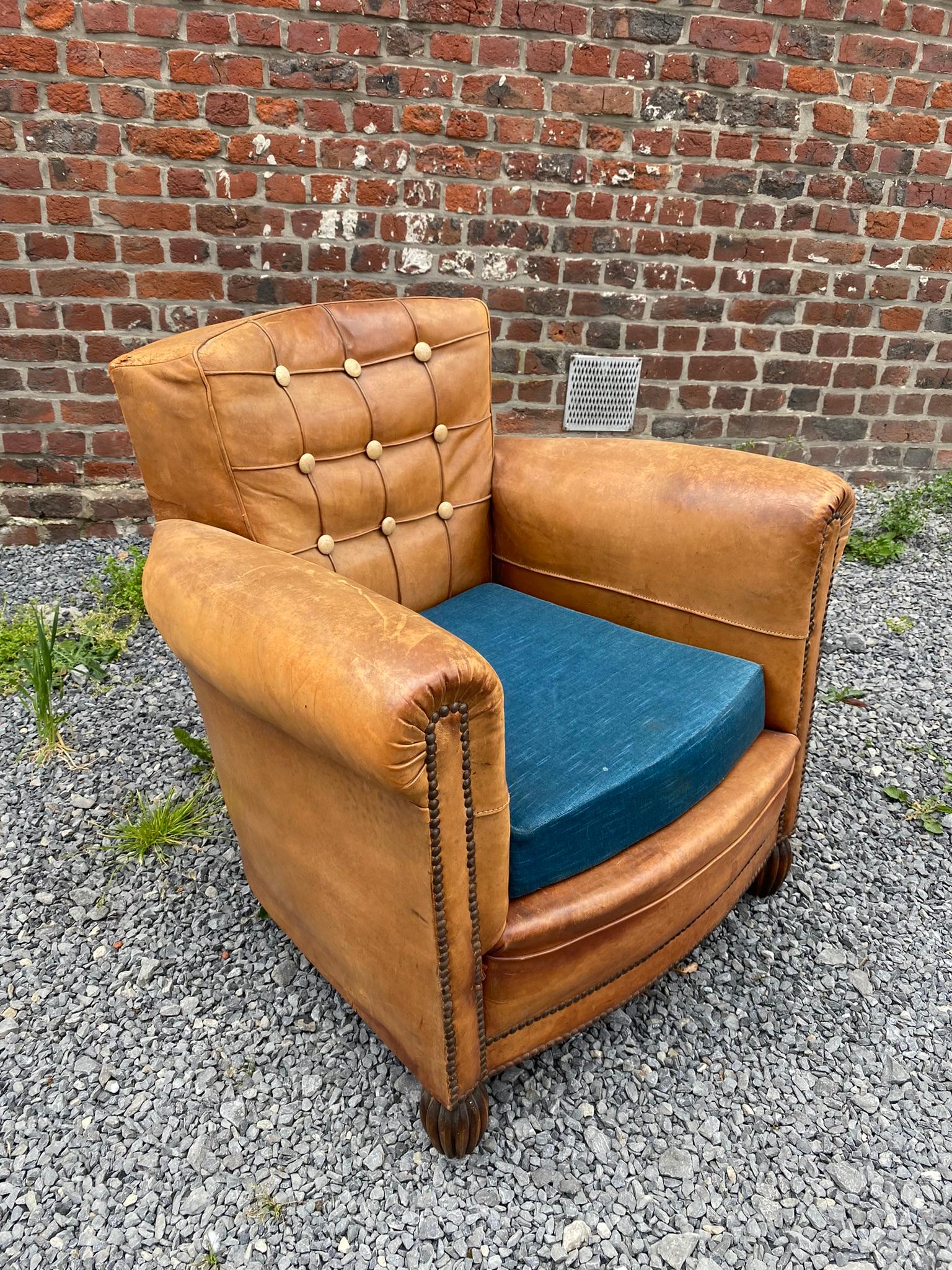 Mid-20th Century Art Deco Armchairs Covered in Leather, circa 1930 For Sale