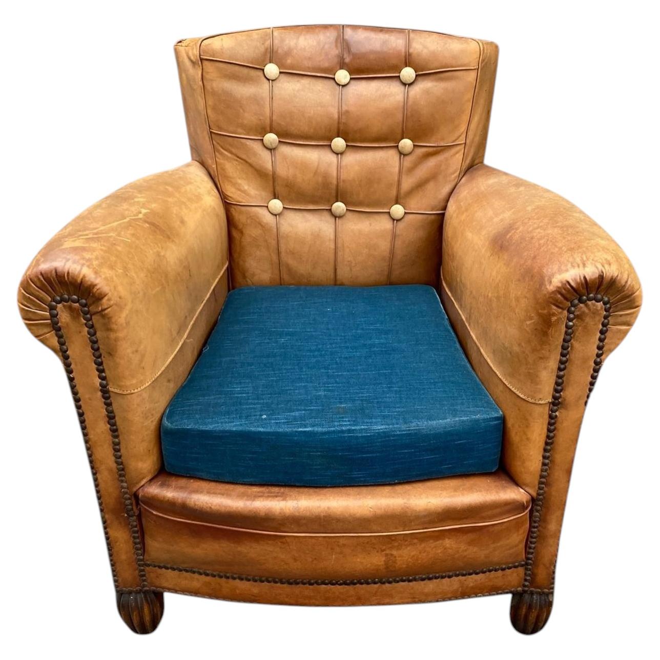 Fauteuils Art déco recouverts de cuir, vers 1930 en vente