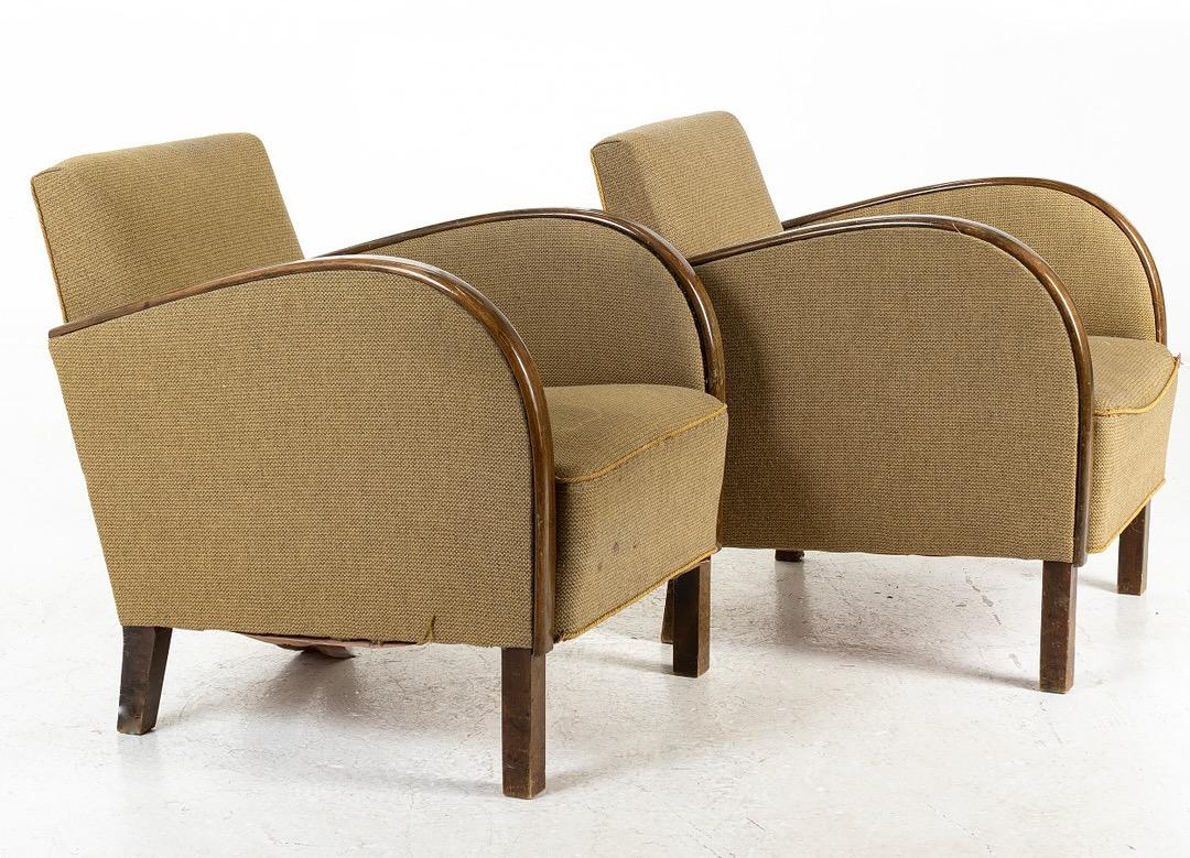 Sillones Art Decó Principios del Siglo XX Suecos Antiguos Brazos de Madera curvada de Abedul Dorado Pulido en venta