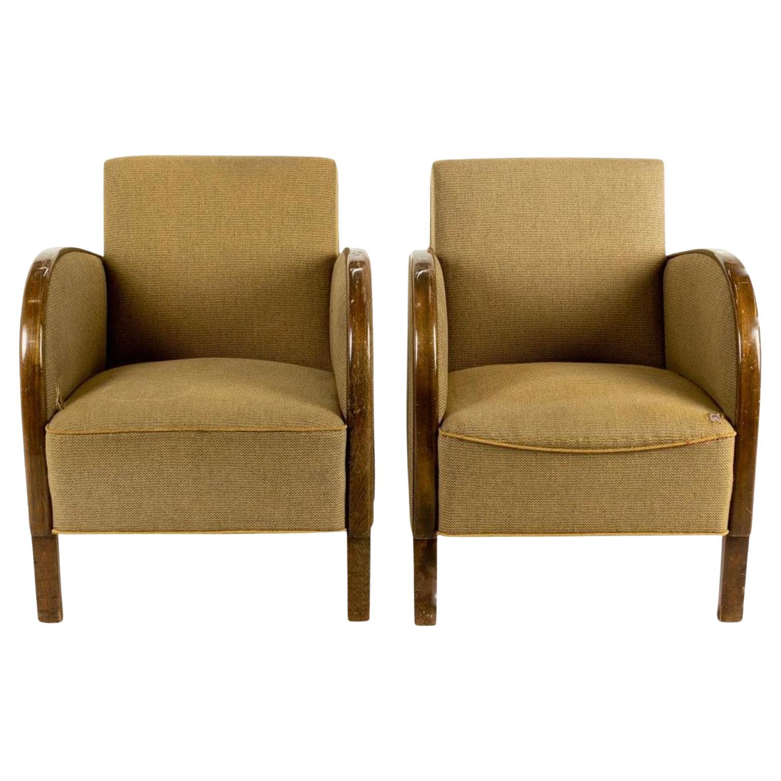 Art Deco Armchairs Early 20th Century Swedish Antique Golden Birch Bentwood Arms