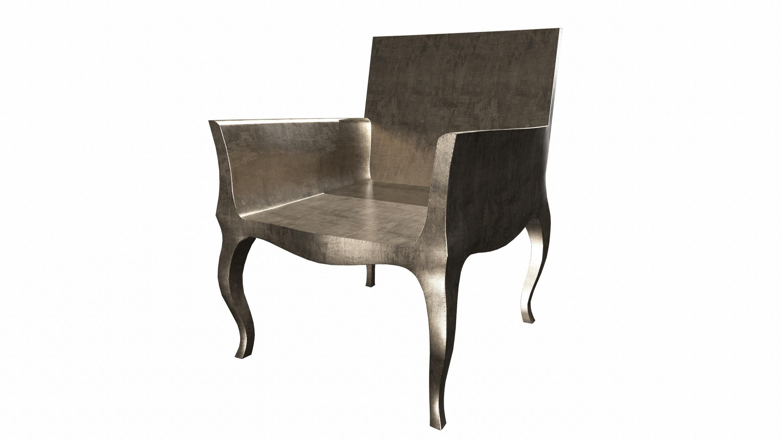Patinated Art Deco Armchairs Fine Hammered in Antique White Bronze by Paul Mathieu For Sale