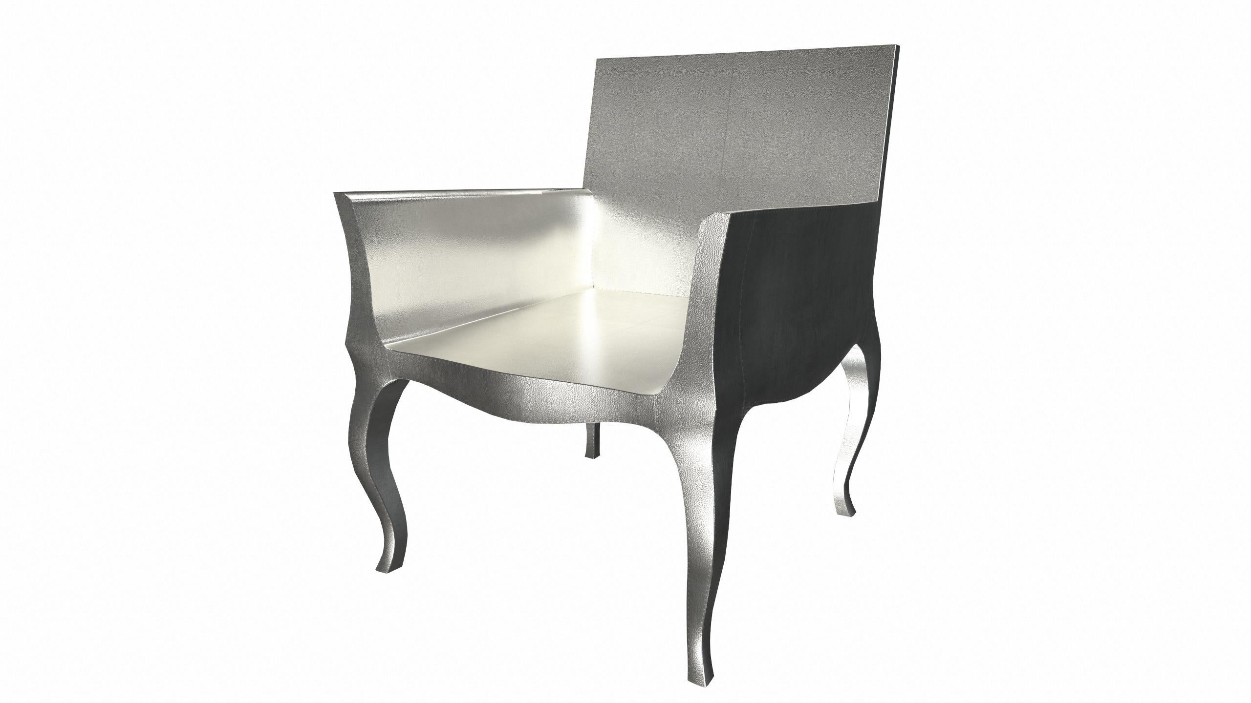Indian Art Deco Armchairs Fine Hammered in White Bronze by Paul Mathieu for S. Odegard For Sale
