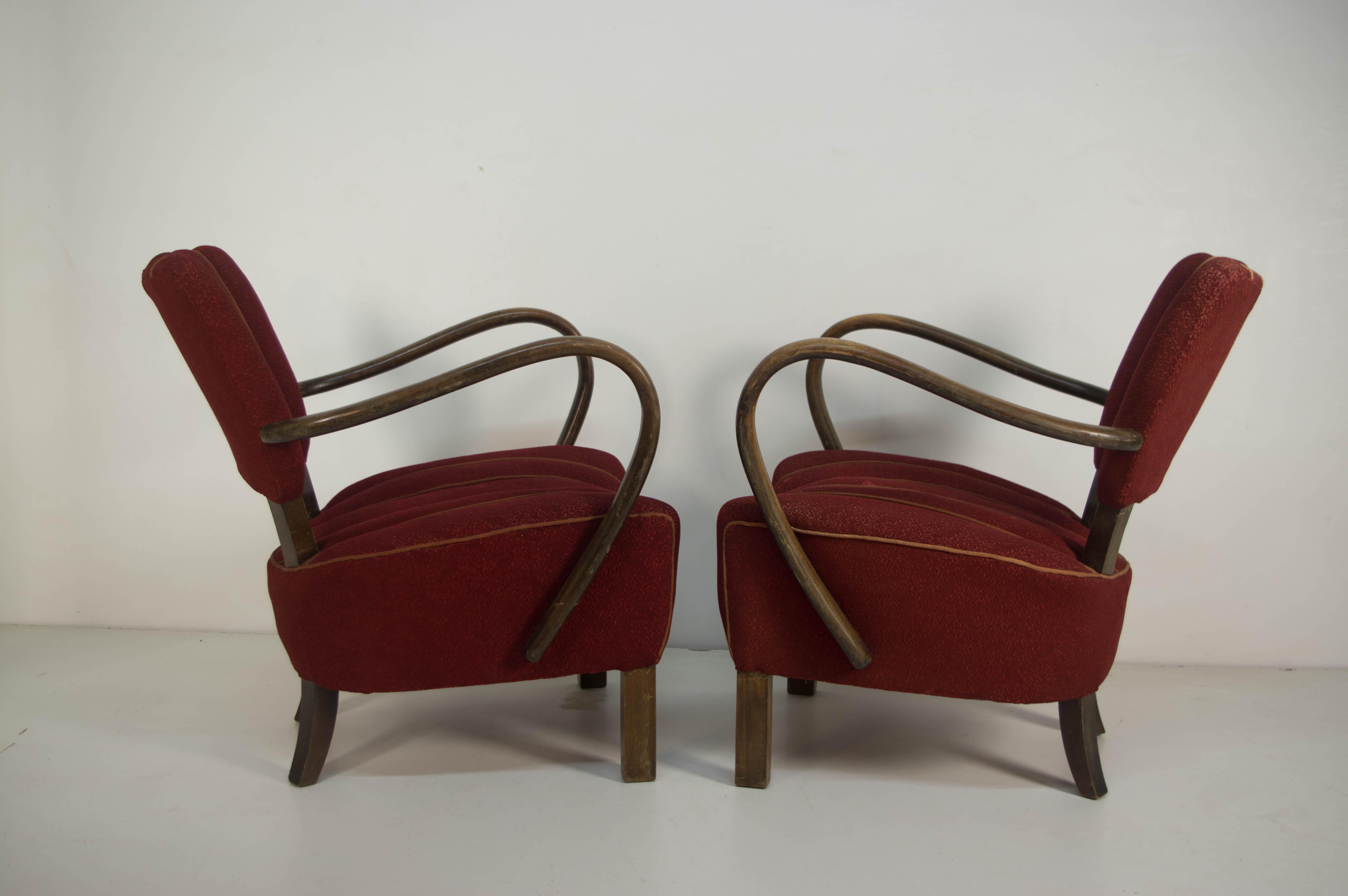 Art déco-Sessel H-237 von Halabala, 2er-Set, Halabala im Zustand „Gut“ im Angebot in Praha, CZ