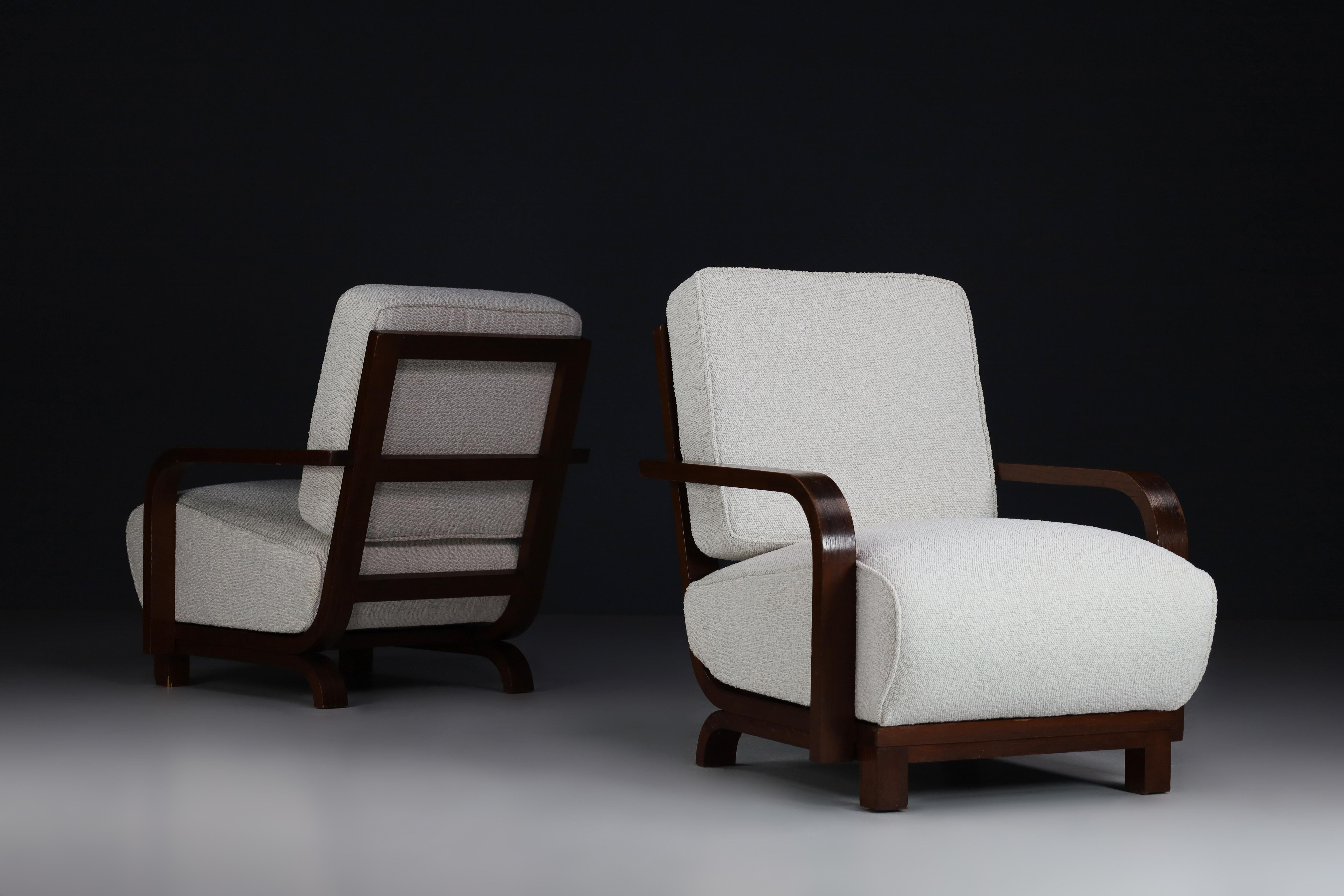Czech Art Deco Armchairs in Bentwood and Bouclé Upholstery, Prague, the 1930s