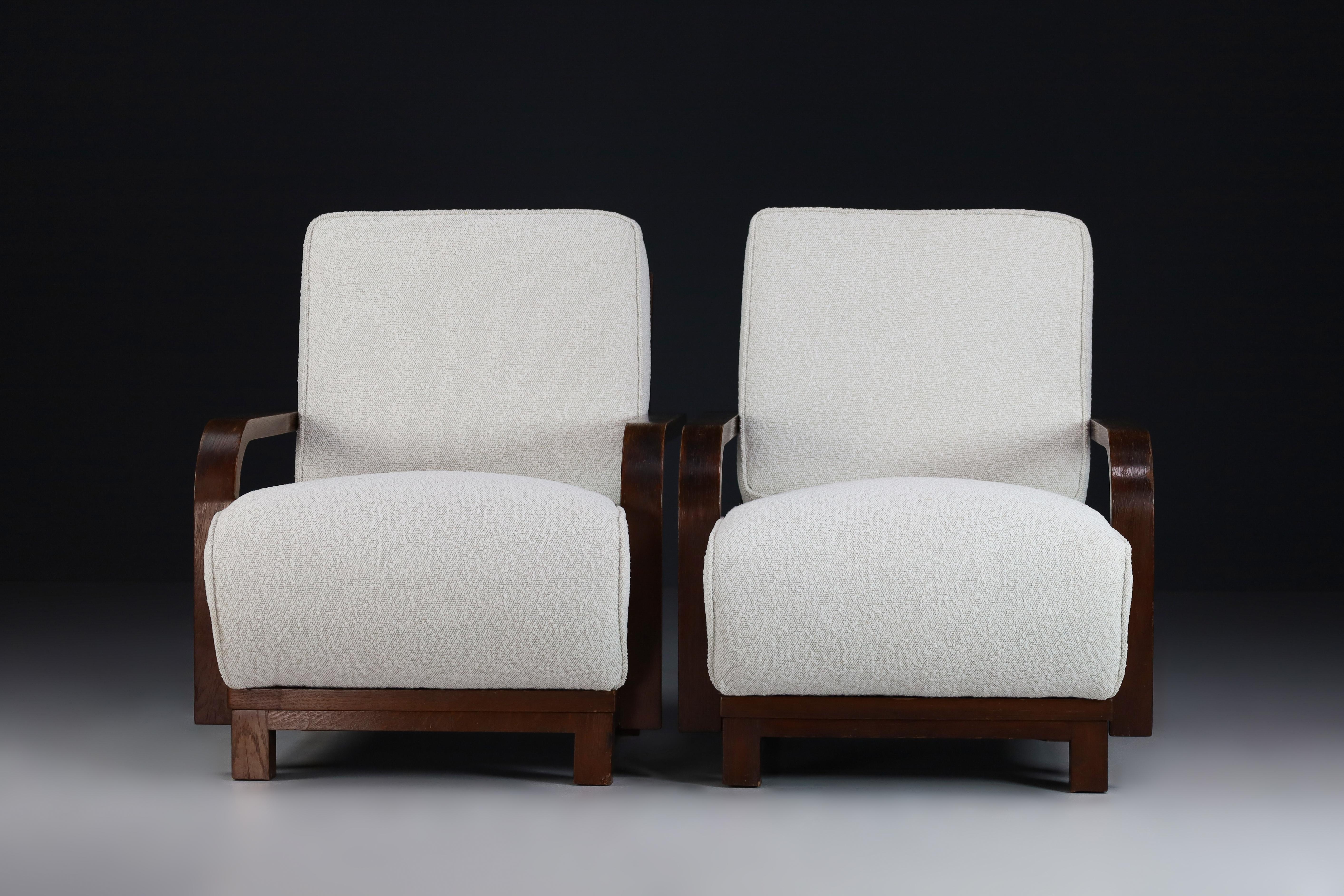 20th Century Art Deco Armchairs in Bentwood and Bouclé Upholstery, Prague, the 1930s