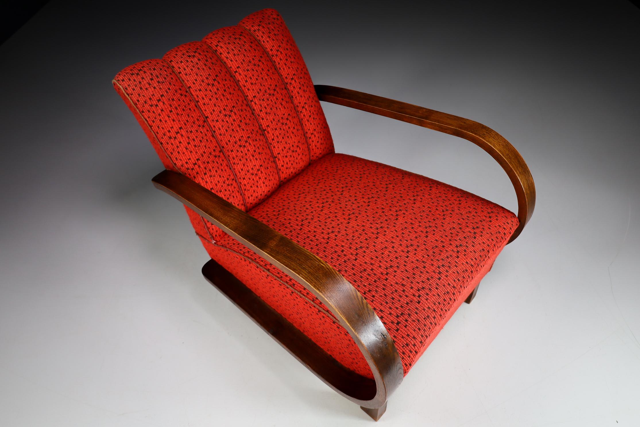 Tissu Fauteuils Art déco en bois cintré et tissu d'origine, Autriche, années 1930