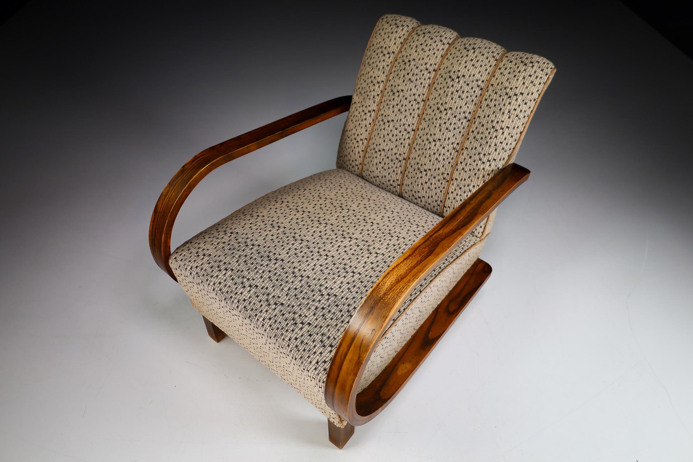 Fauteuils Art déco en bois cintré et tissu d'origine, Autriche, années 1930 1